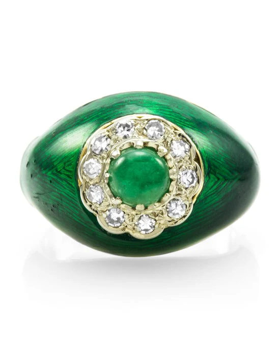 0.60ct Emerald Cabochon & 0.20ctw Diamond Ring in 18K Yellow Gold - Image 2