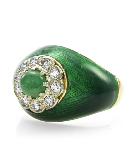0.60ct Emerald Cabochon & 0.20ctw Diamond Ring in 18K Yellow Gold - Image 3