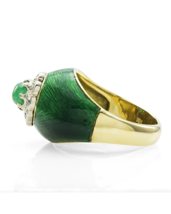 0.60ct Emerald Cabochon & 0.20ctw Diamond Ring in 18K Yellow Gold - Image 4