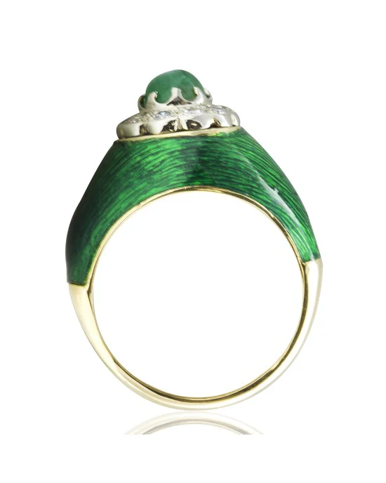 0.60ct Emerald Cabochon & 0.20ctw Diamond Ring in 18K Yellow Gold - Image 5