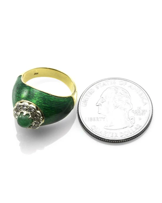 0.60ct Emerald Cabochon & 0.20ctw Diamond Ring in 18K Yellow Gold - Image 7
