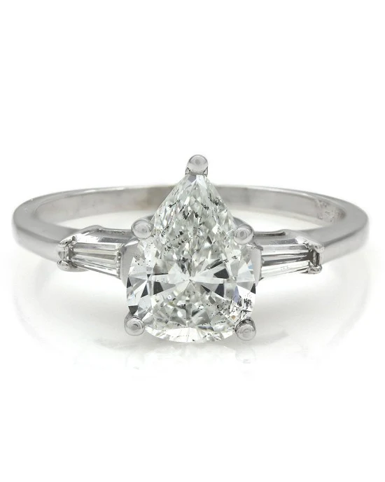 1.27ct Pear Solitaire and Baguette Diamond Engagement Ring - Image 2