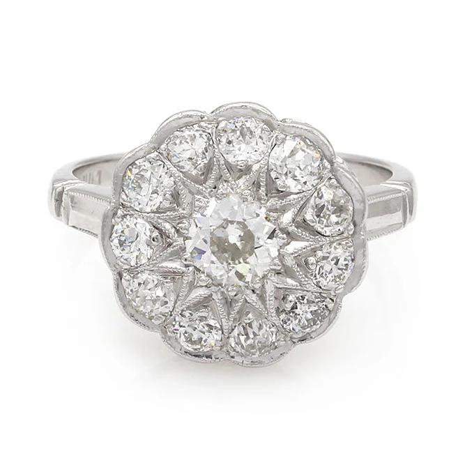 1.32ctw European Cut Diamond Cluster Ring in Platinum - Image 2