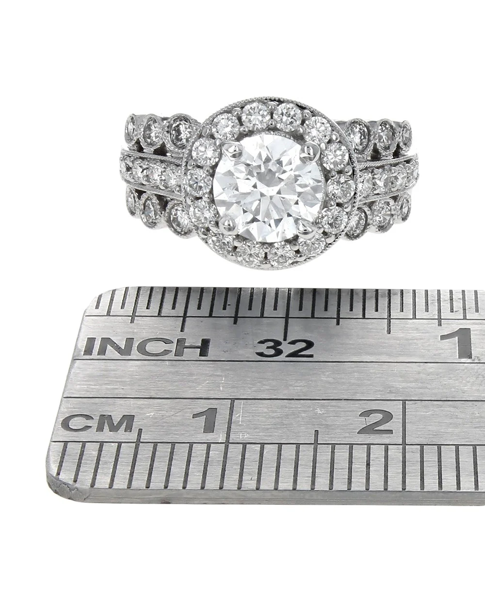 1.33ct Round Brilliant Diamond Halo 3 Row Shank Ring - Image 3