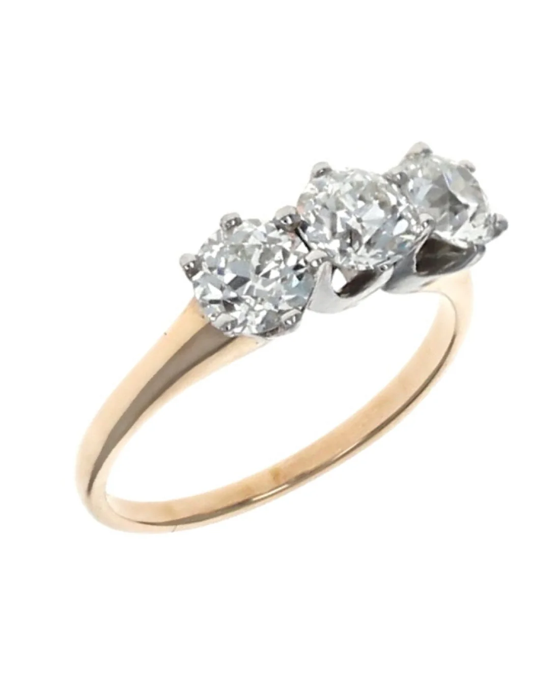 1.49ctw European Cut Diamond Three Stone Ring in 14K Yellow/ White Gold