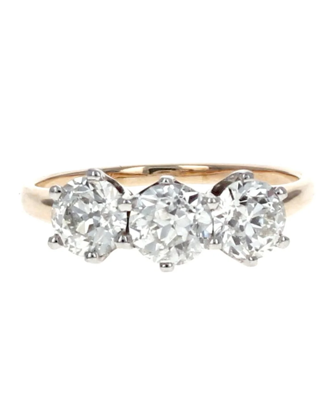 1.49ctw European Cut Diamond Three Stone Ring in 14K Yellow/ White Gold - Image 2