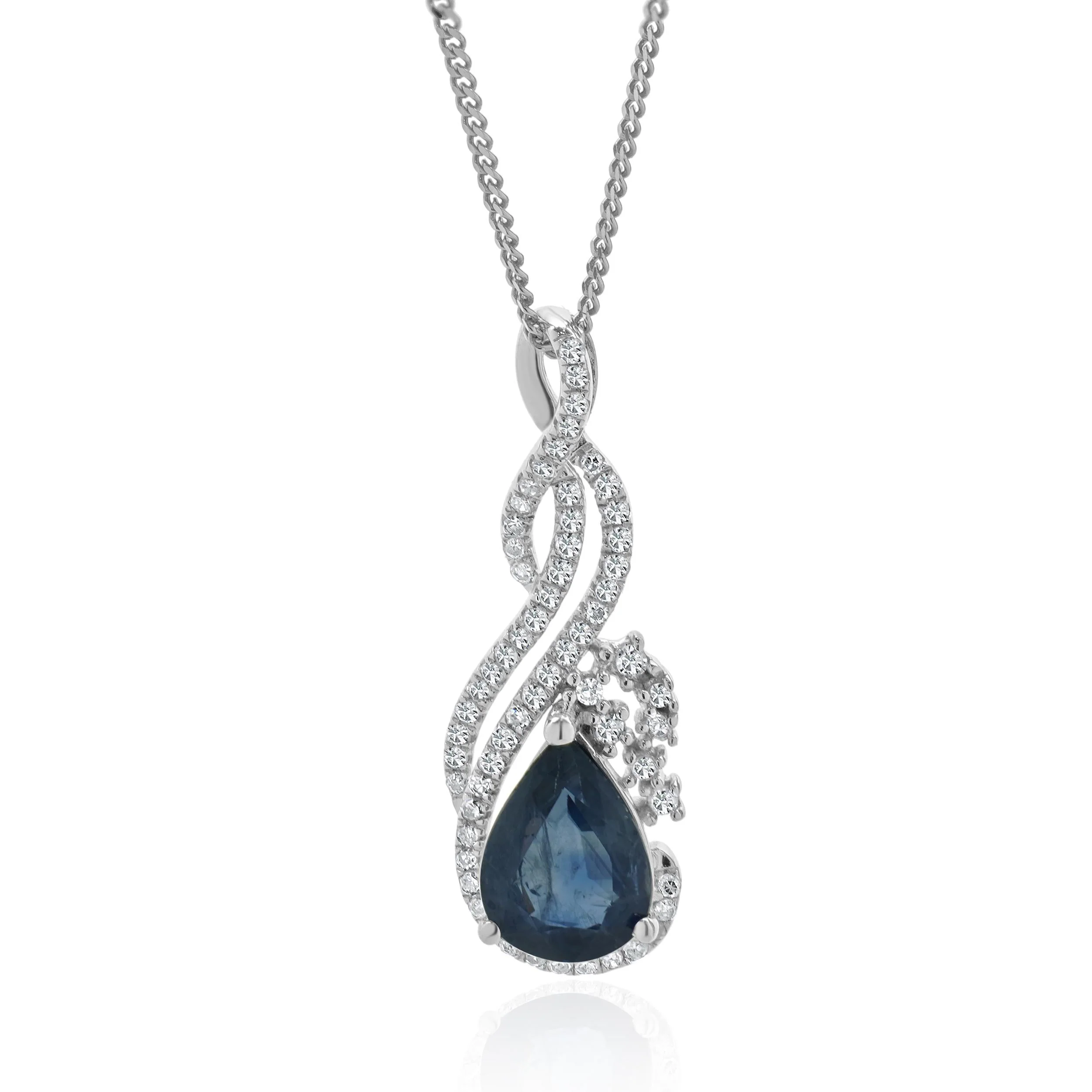 10 & 14 Karat White Gold Sapphire and Diamond Twist Necklace - Image 2