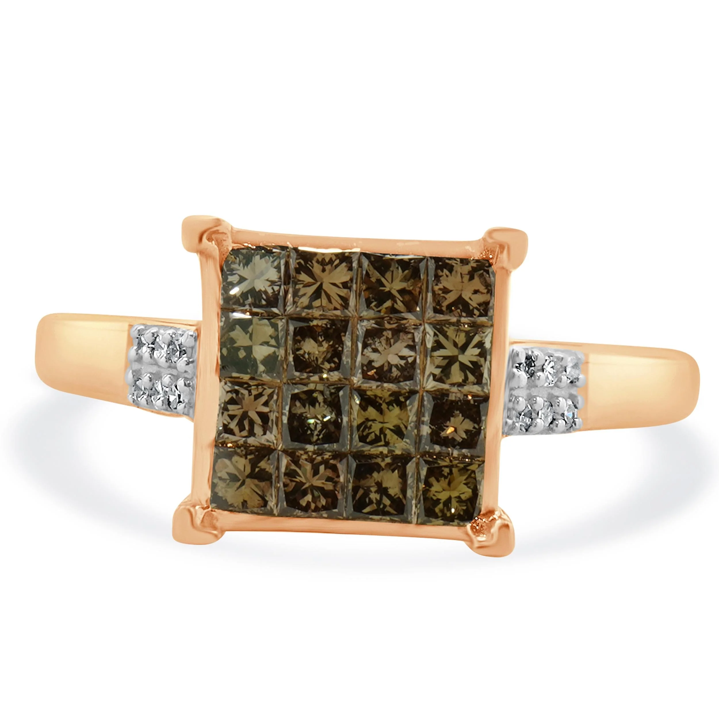 10 Karat Rose Gold Champagne Diamond Cluster Ring