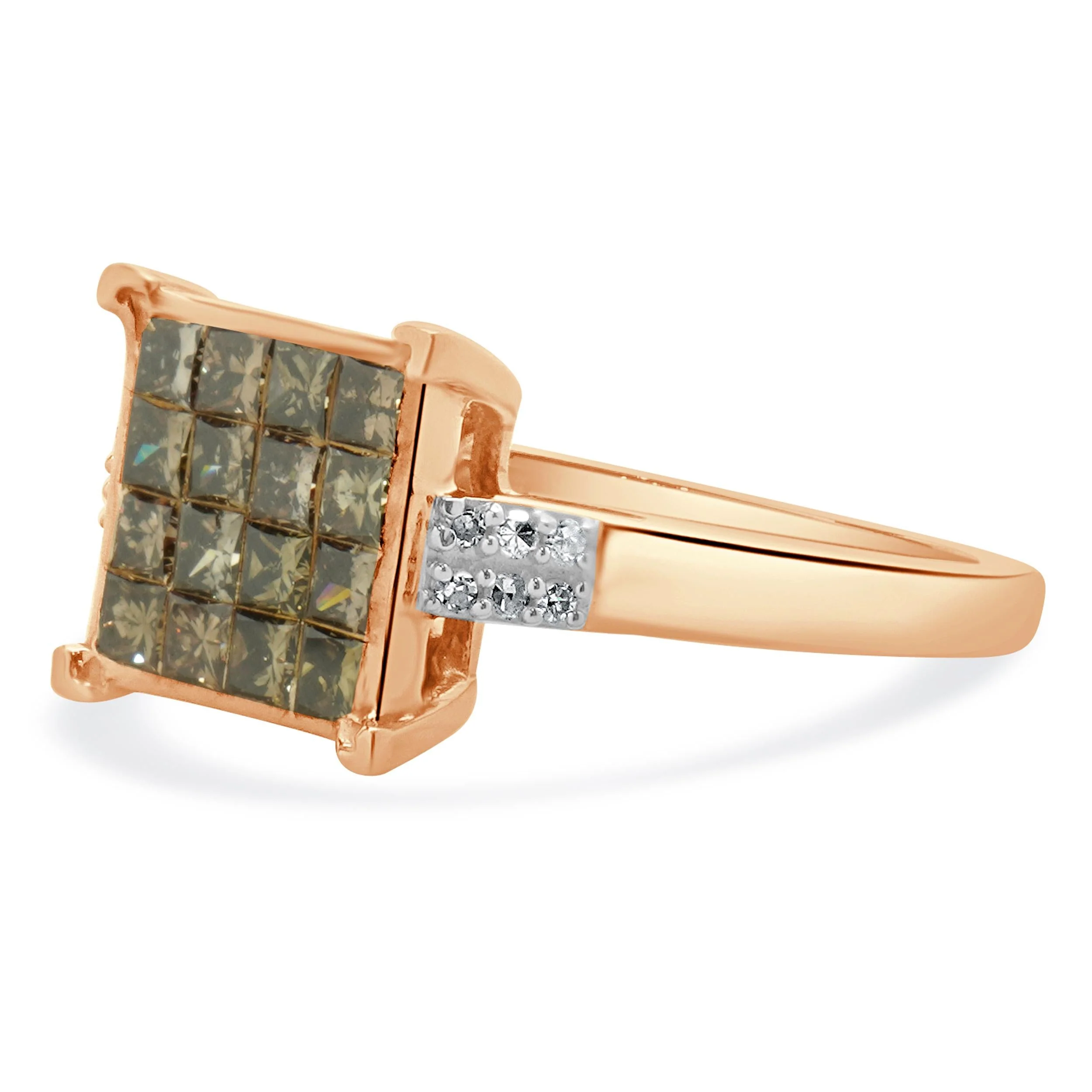 10 Karat Rose Gold Champagne Diamond Cluster Ring - Image 2