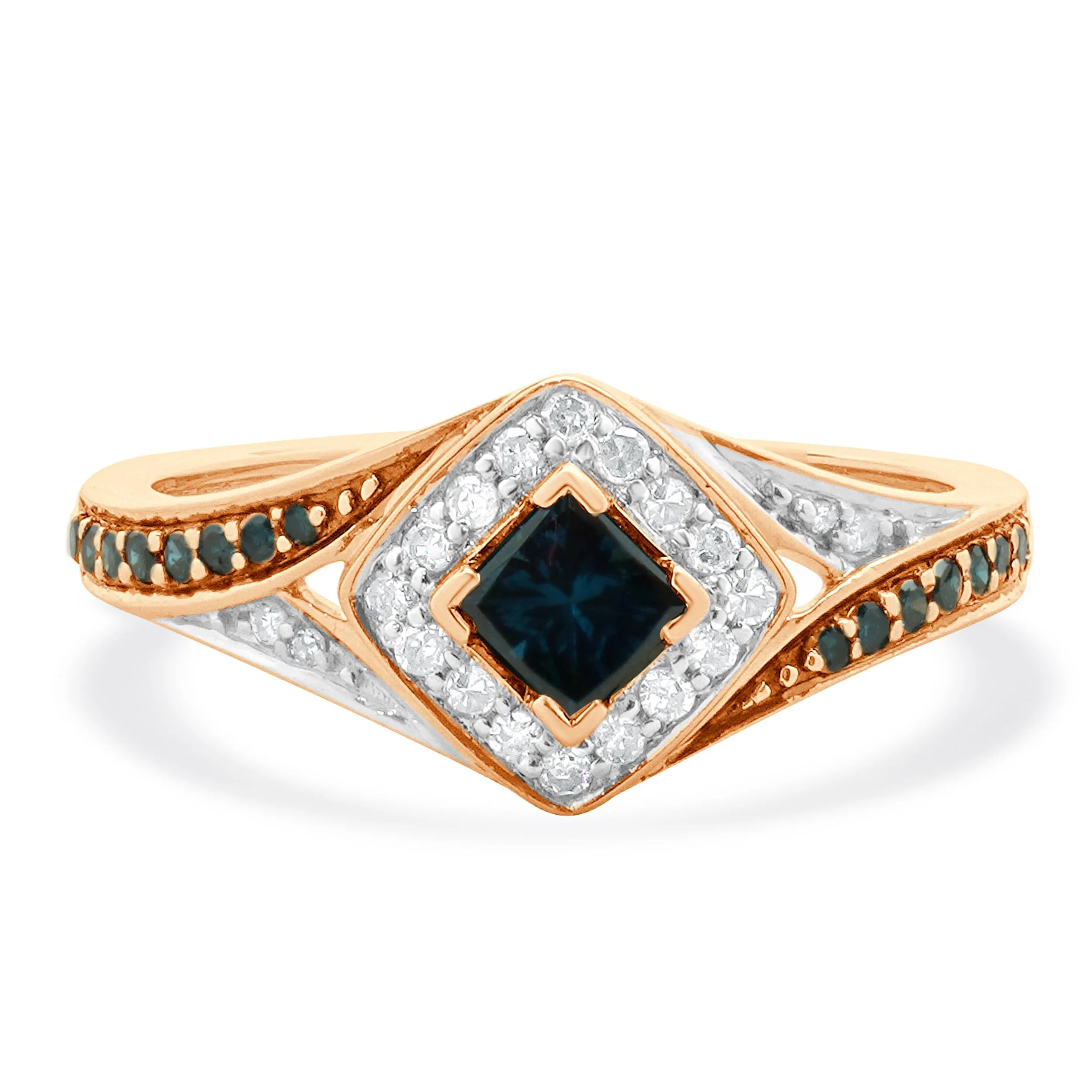 10 Karat Rose Gold Irradiated Blue and White Diamond Ring
