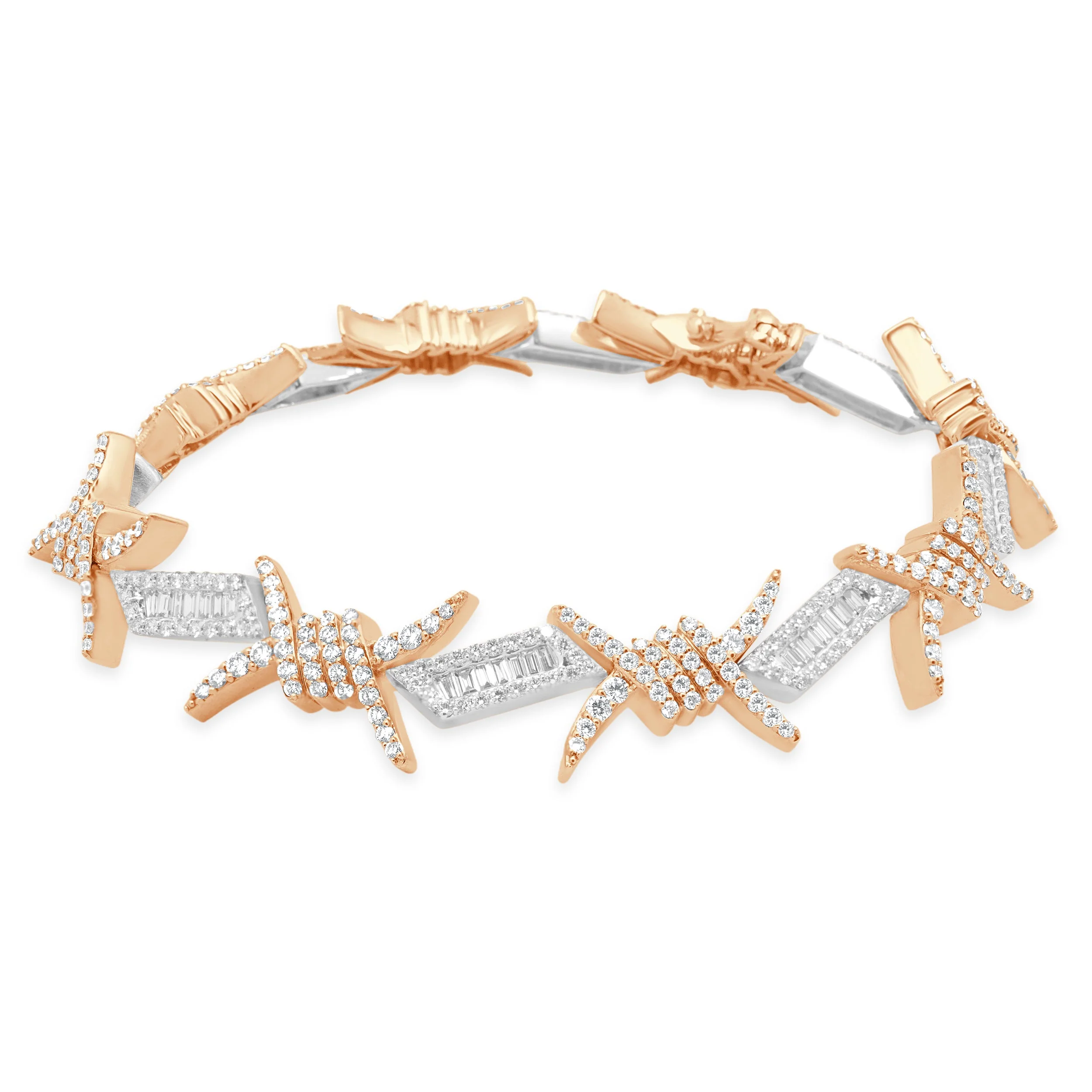 10 Karat Two Tone Diamond Barbwire Baguette and Round Bracelet - Image 2