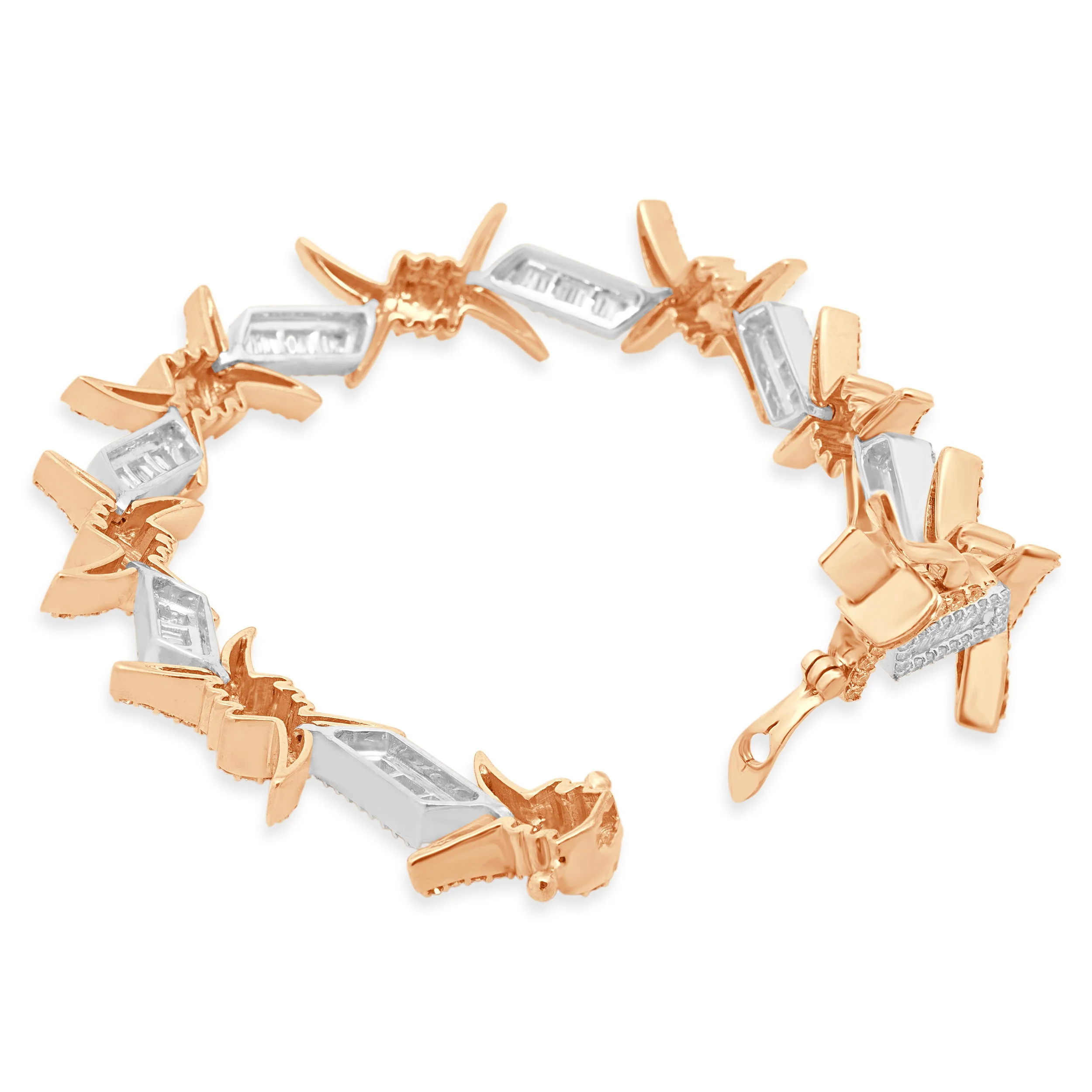 10 Karat Two Tone Diamond Barbwire Baguette and Round Bracelet - Image 3
