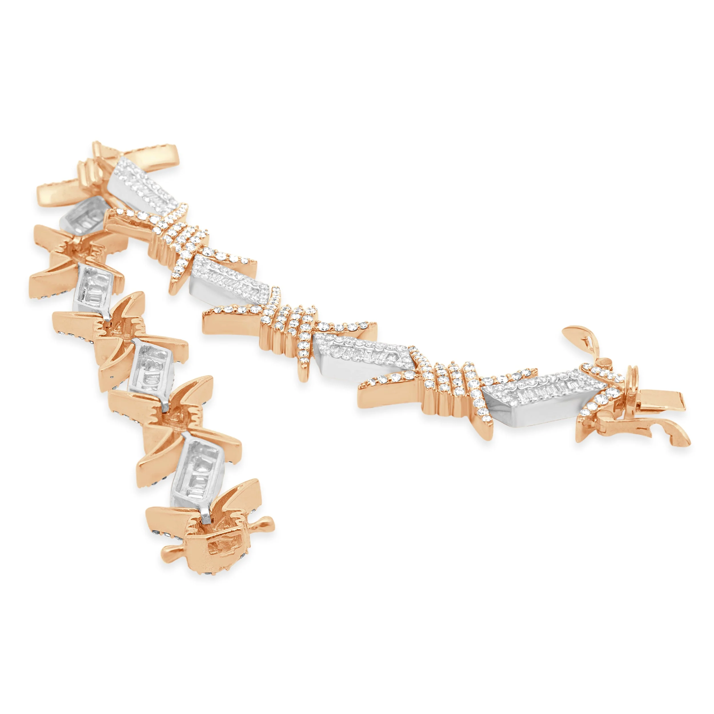 10 Karat Two Tone Diamond Barbwire Baguette and Round Bracelet - Image 4