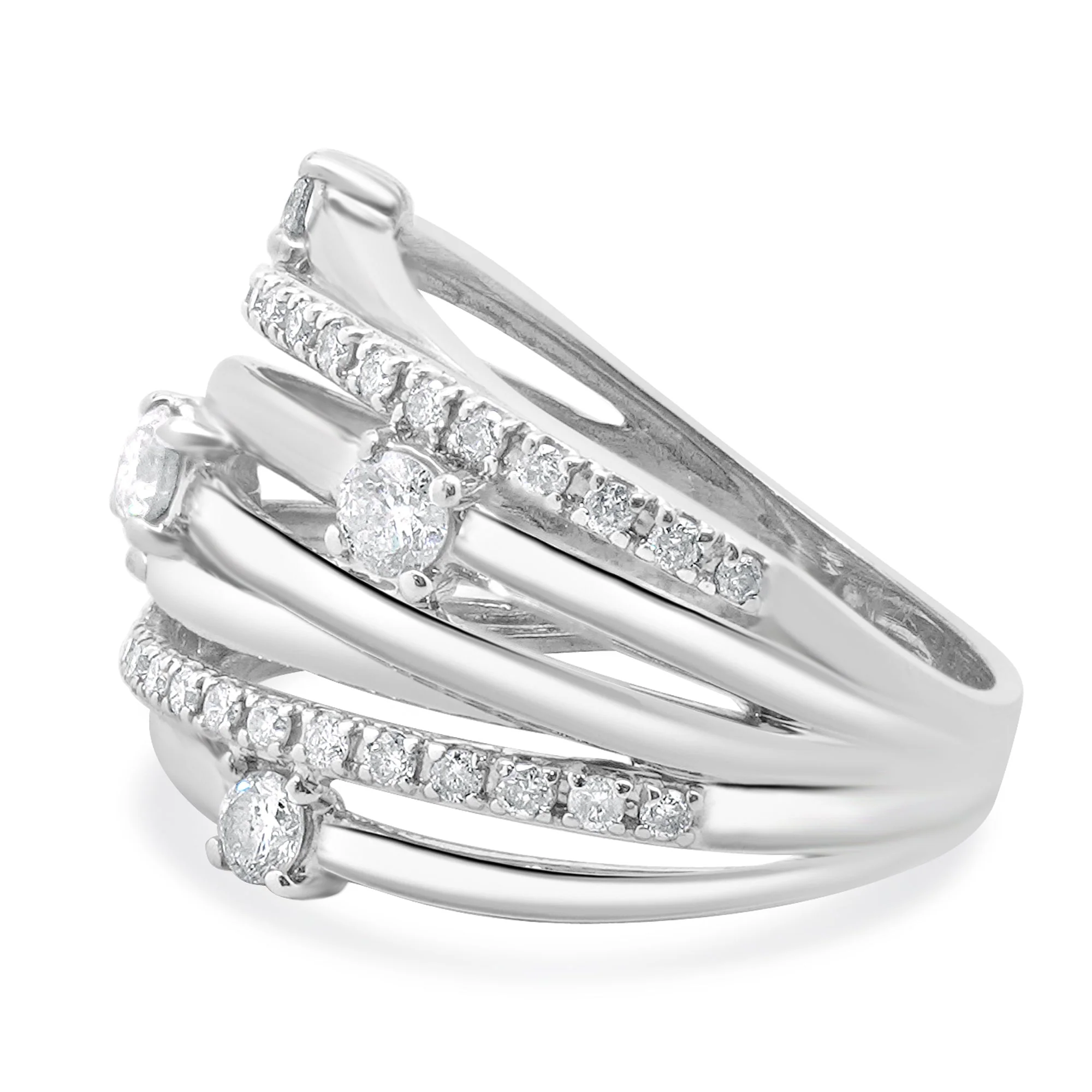 10 Karat White Gold Diamond Bypass Ring with Stations - Image 2