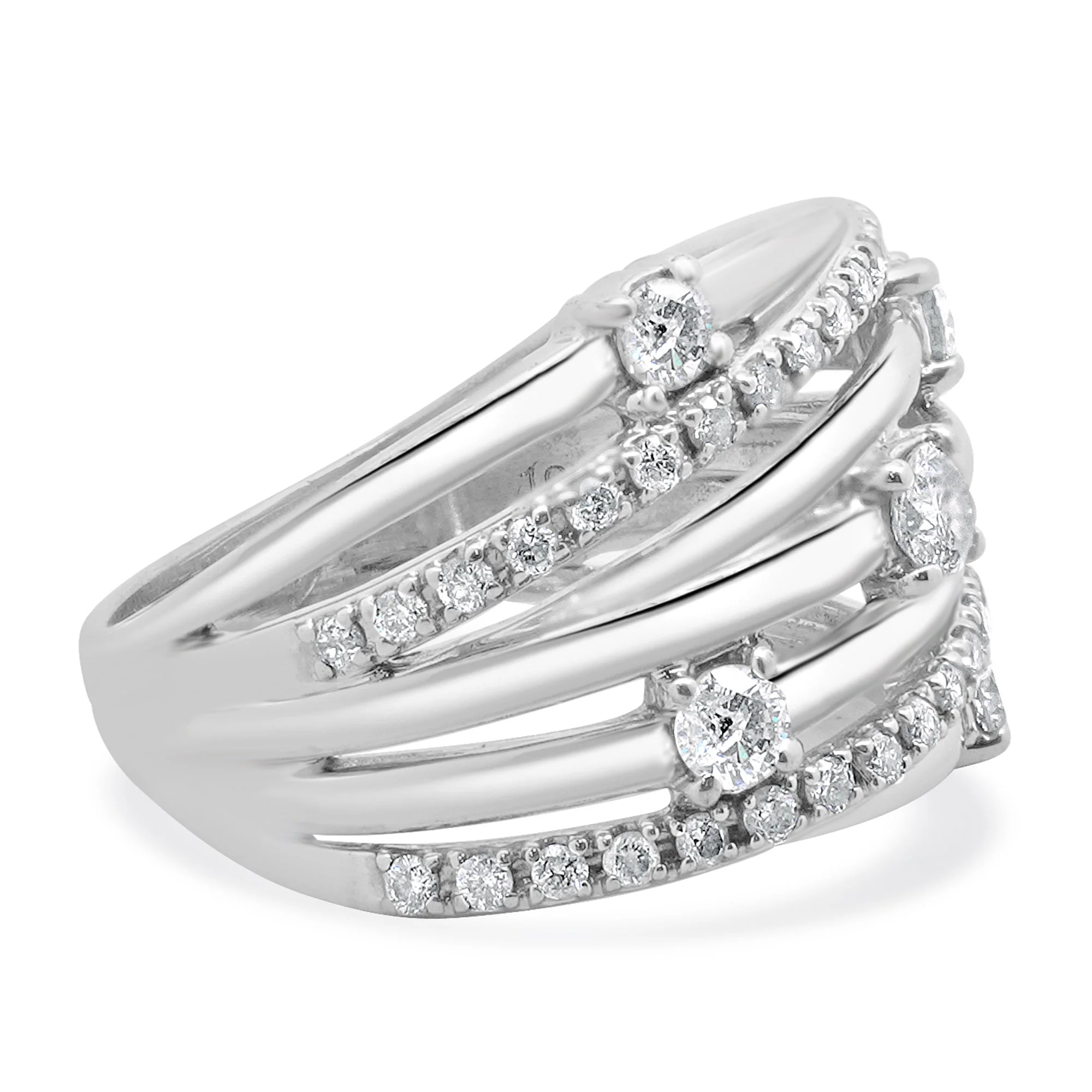 10 Karat White Gold Diamond Bypass Ring with Stations - Image 3