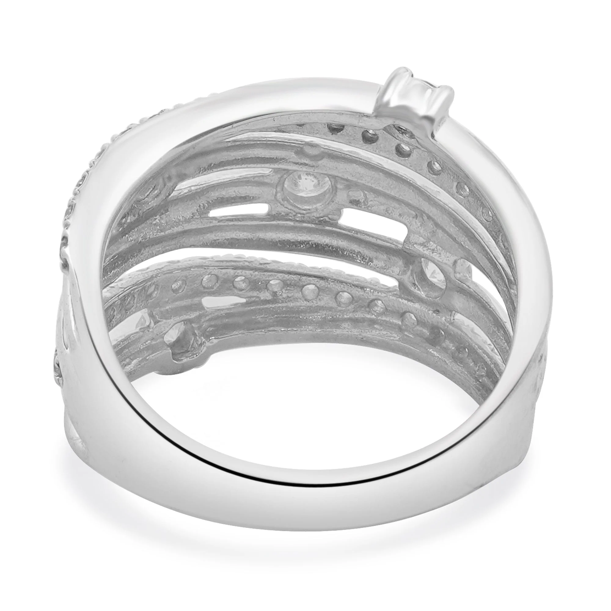 10 Karat White Gold Diamond Bypass Ring with Stations - Image 4