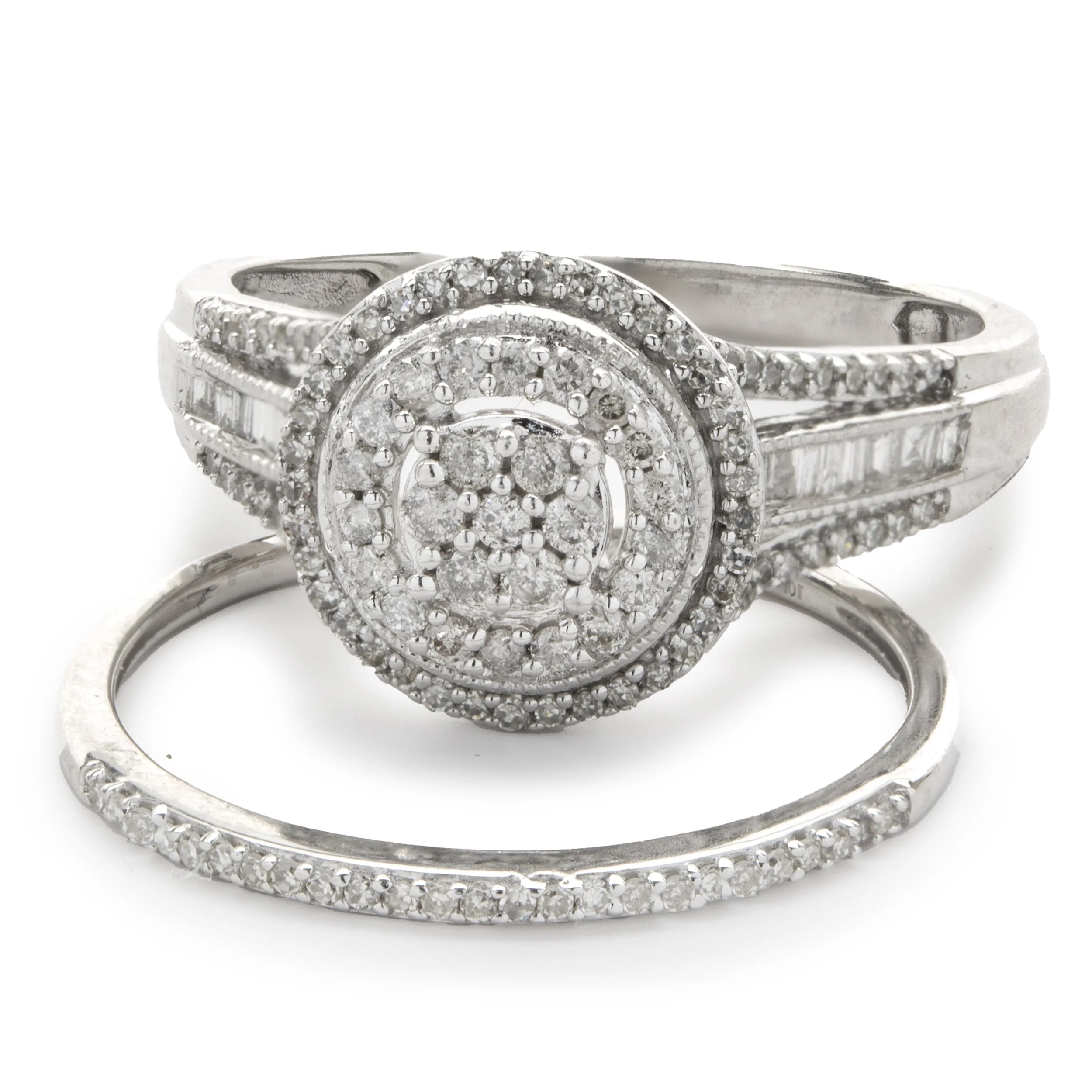 10 Karat White Gold Diamond Cluster Wedding Set