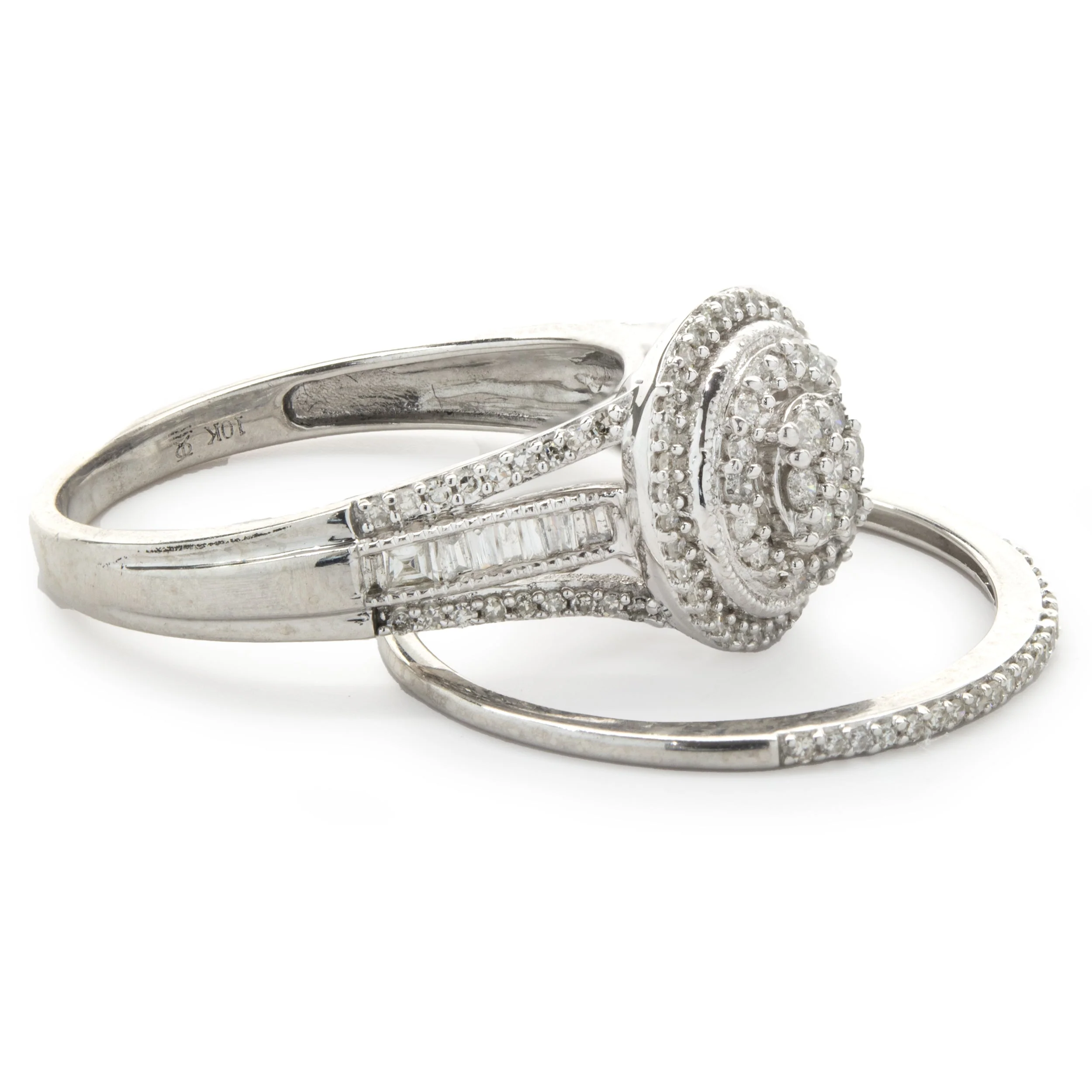 10 Karat White Gold Diamond Cluster Wedding Set - Image 2