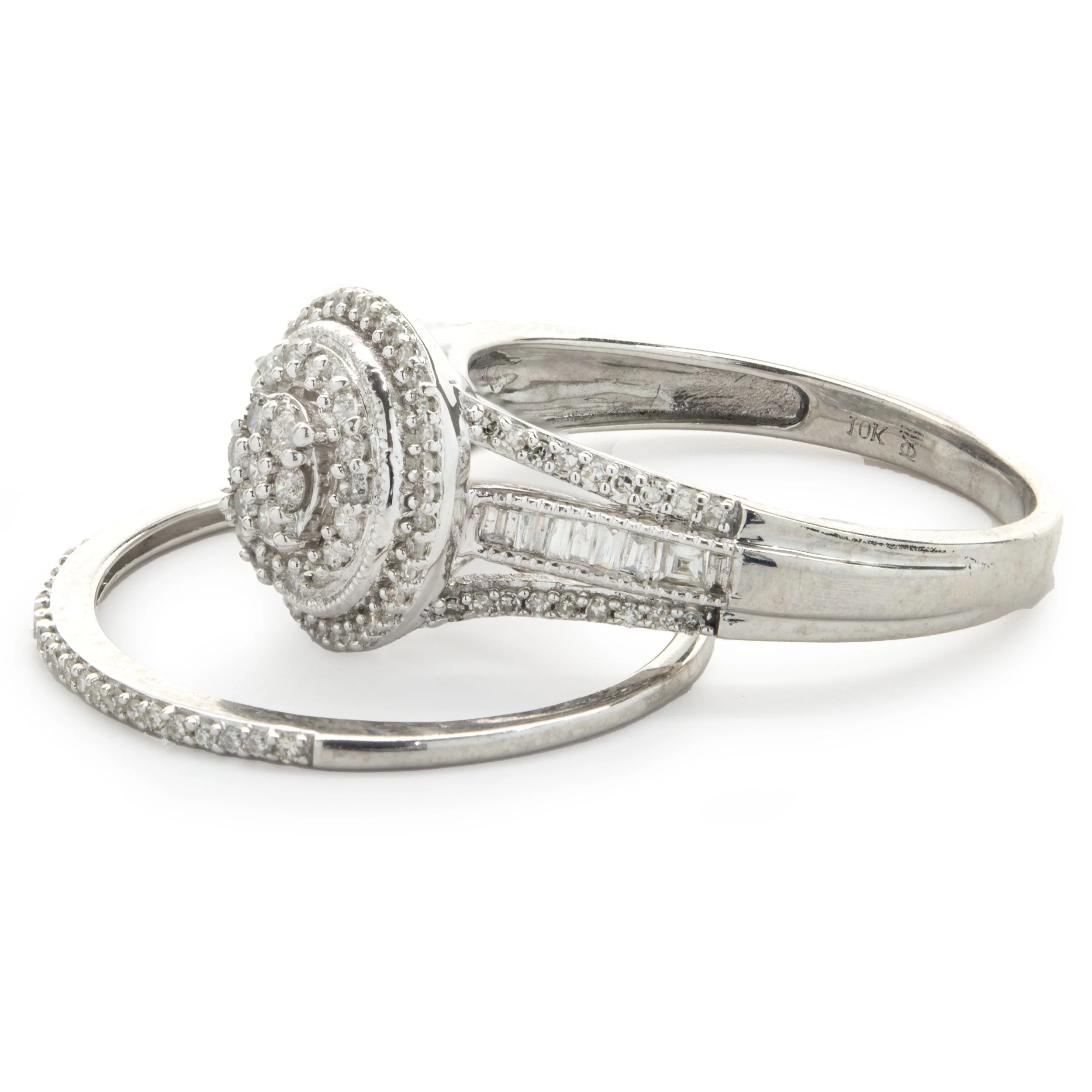 10 Karat White Gold Diamond Cluster Wedding Set - Image 4