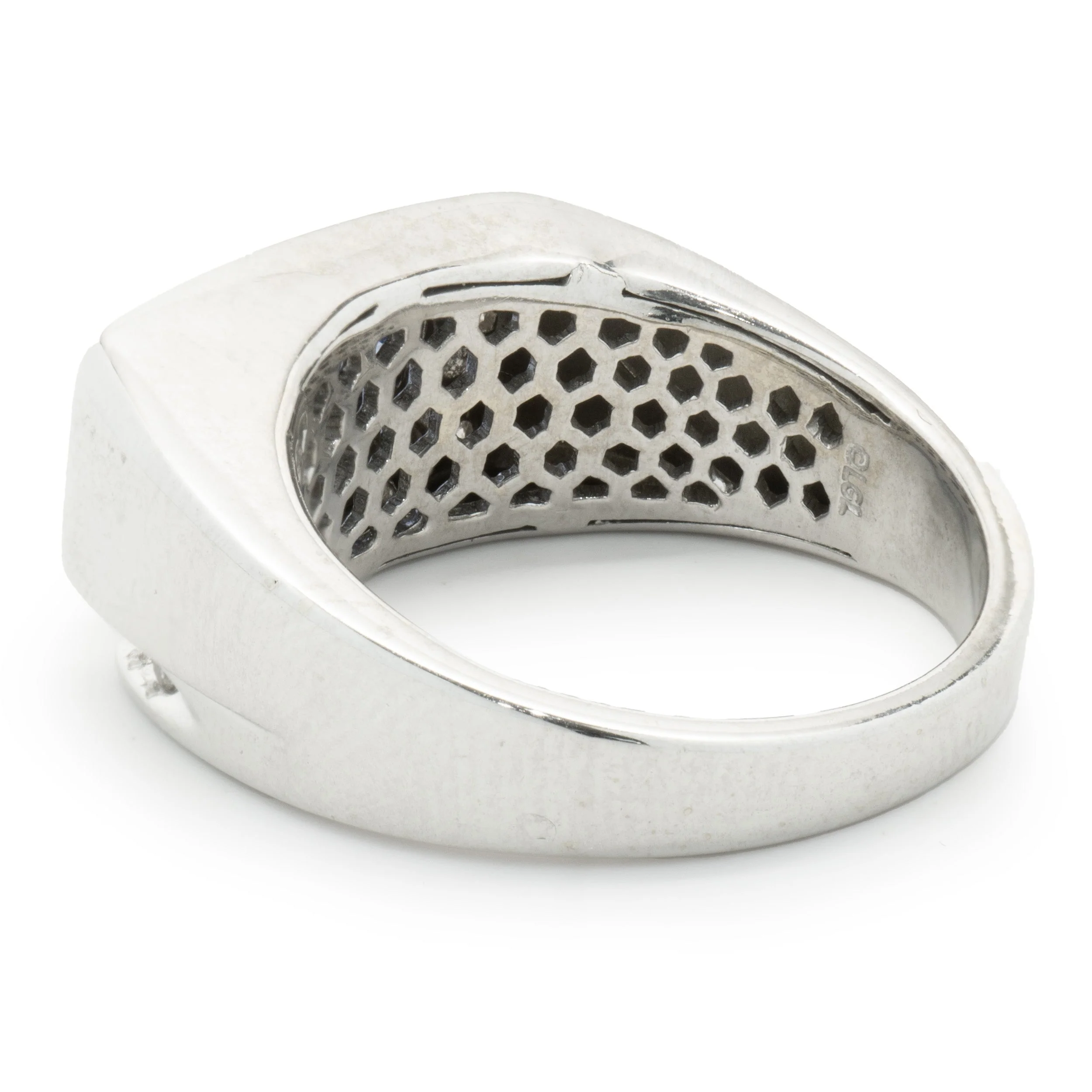 10 Karat White Gold Gents Sapphire and Diamond Signet Style Ring - Image 4
