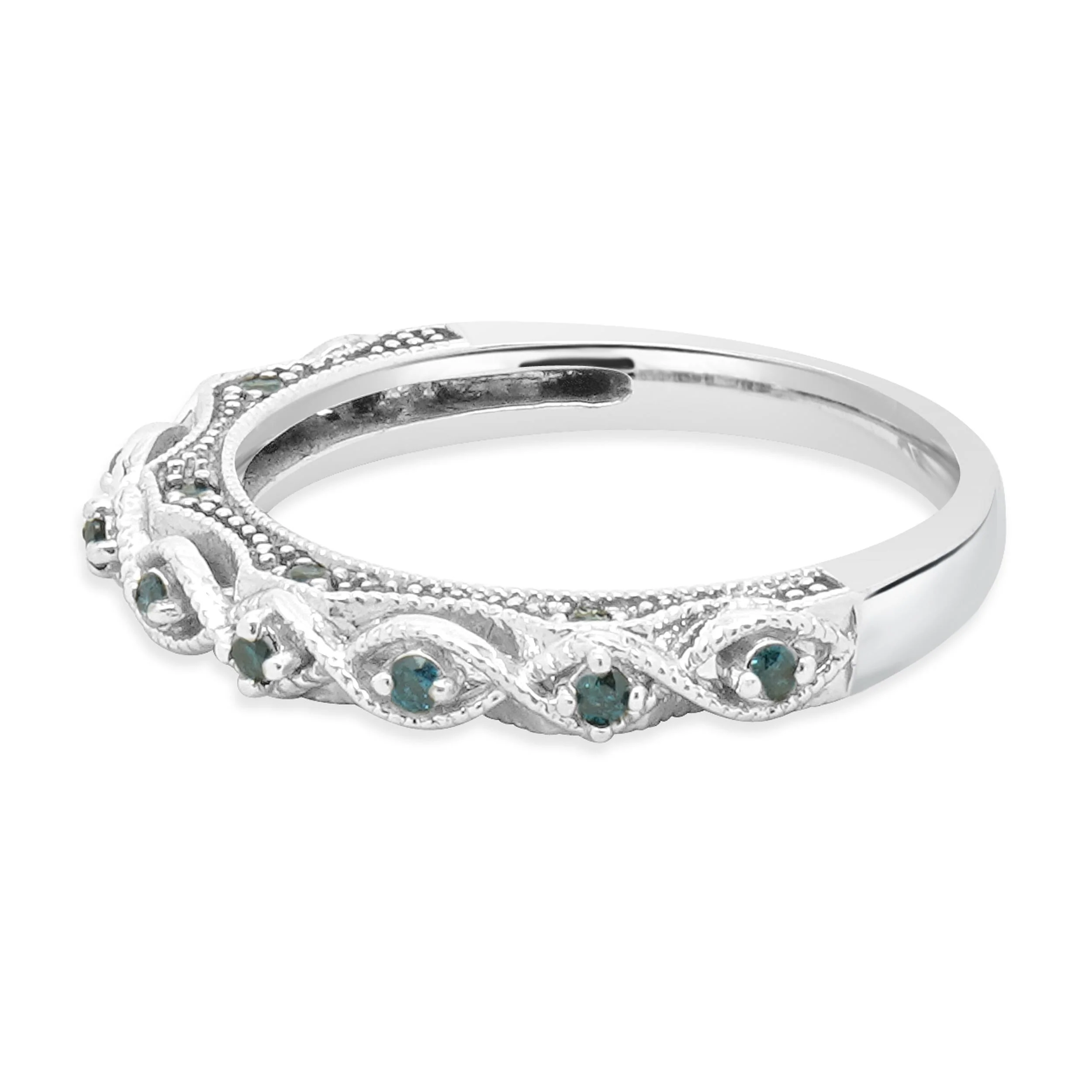 10 Karat White Gold Irradiated Blue Diamond Contoured Band - Image 2