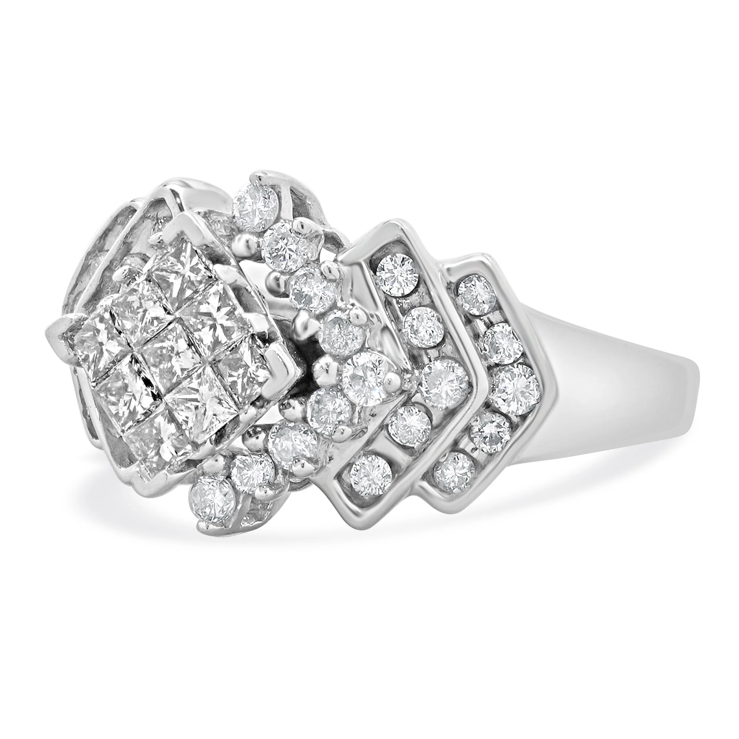 10 Karat White Gold Princess Cut Diamond Cluster Engagement Ring - Image 2