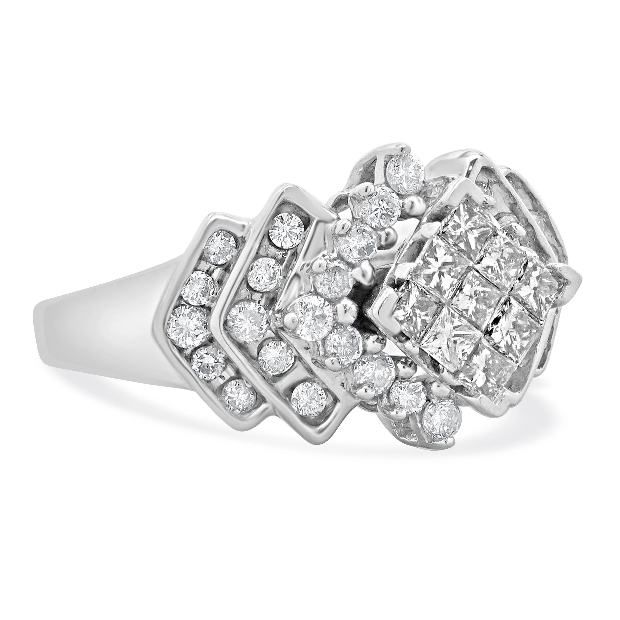 10 Karat White Gold Princess Cut Diamond Cluster Engagement Ring - Image 4