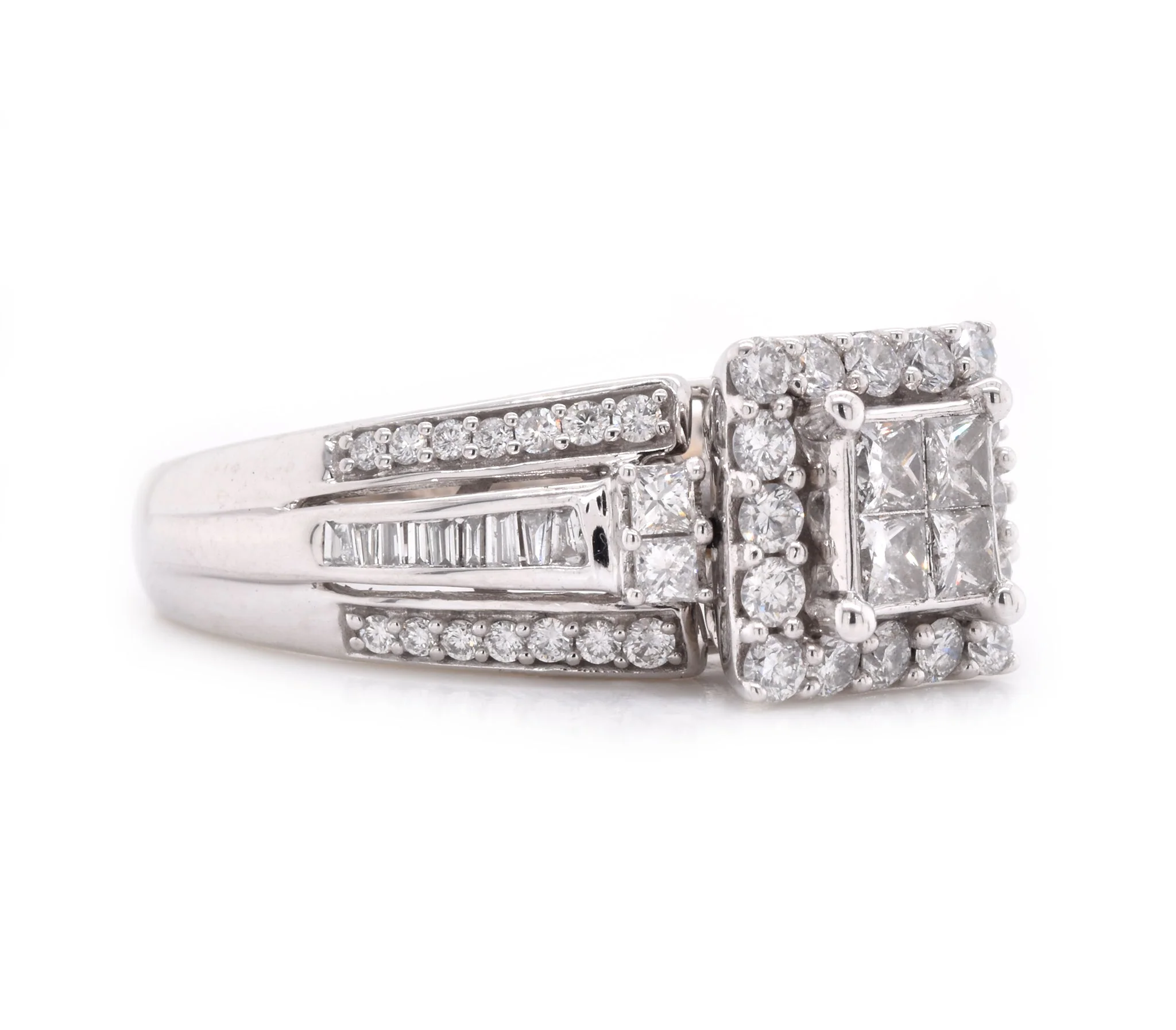 10 Karat White Gold Quadset Diamond Engagement Ring - Image 2