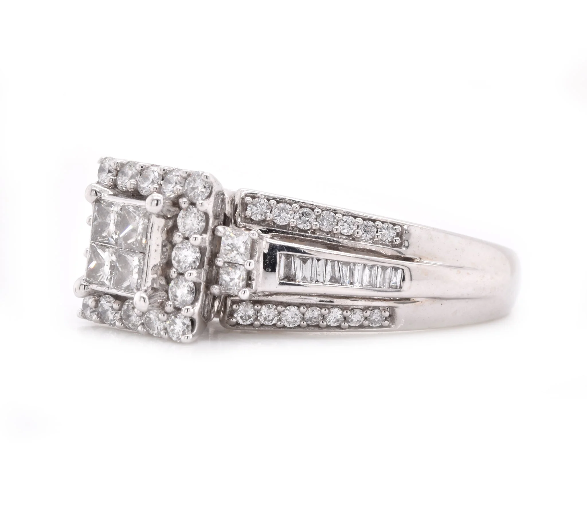 10 Karat White Gold Quadset Diamond Engagement Ring - Image 3