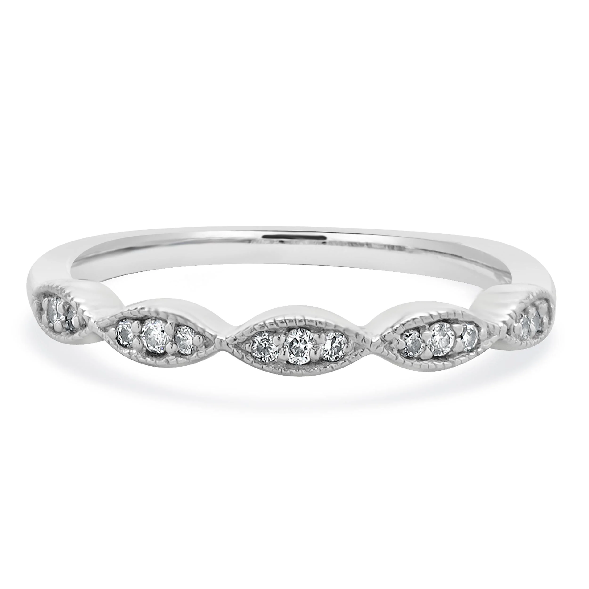 10 Karat White Gold Scalloped Diamond Band - Image 2