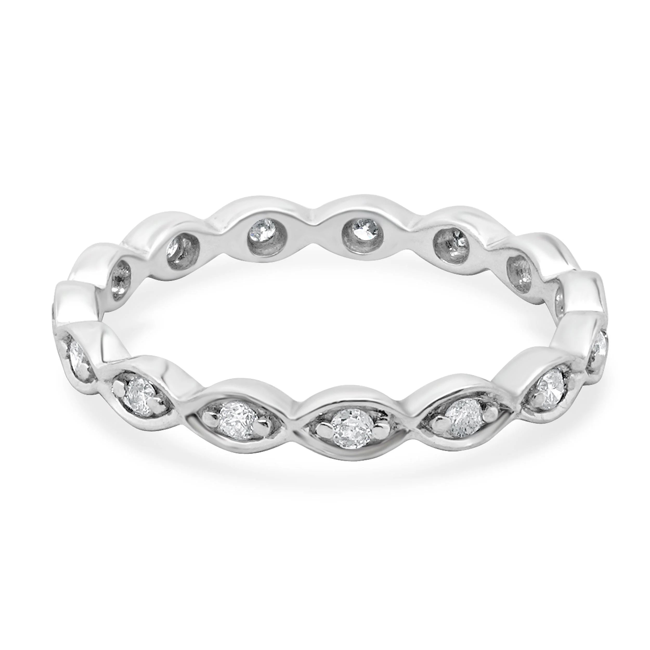 10 Karat White Gold Scalloped Diamond Eternity Band