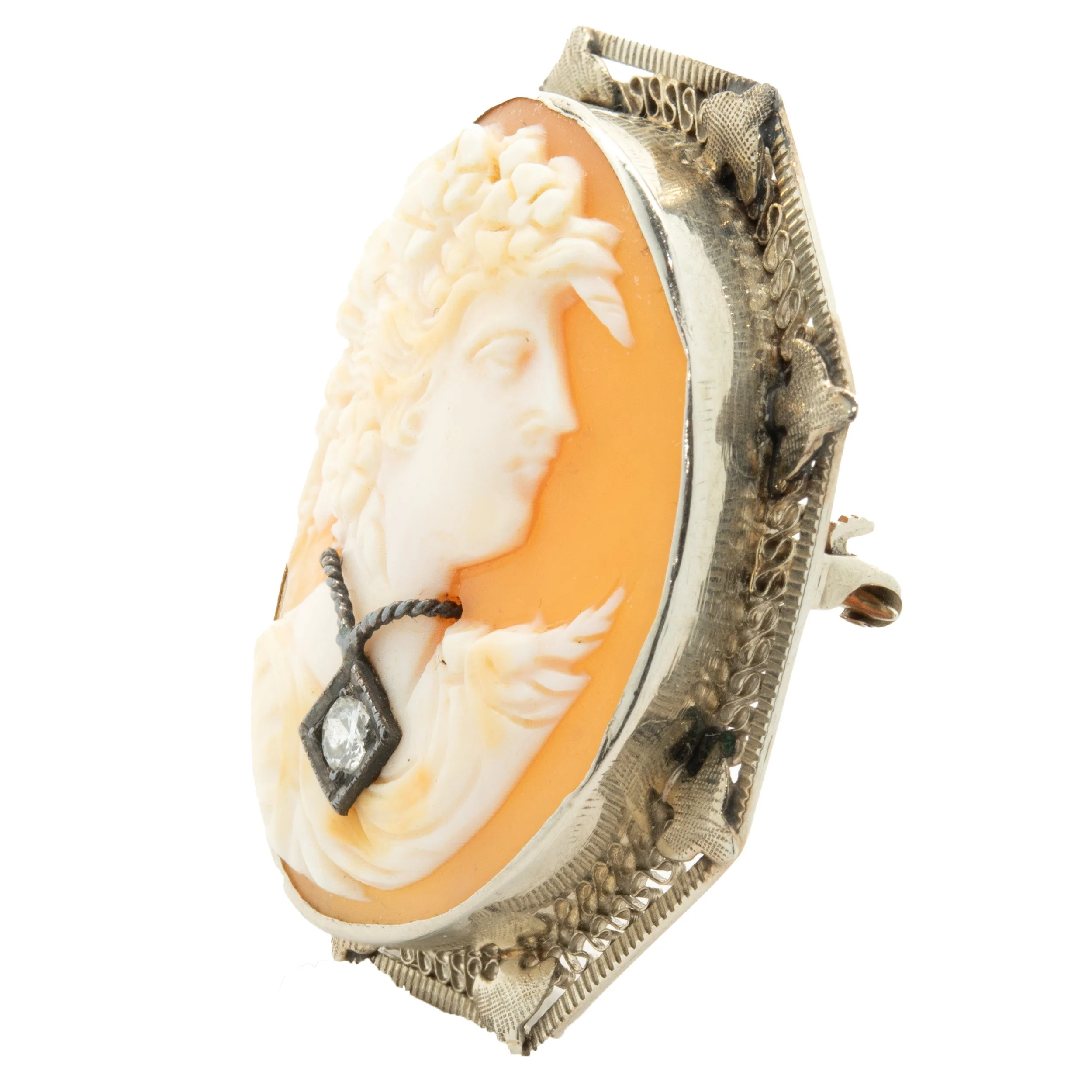 10 Karat Yellow Gold Diamond Cameo Pin - Image 2