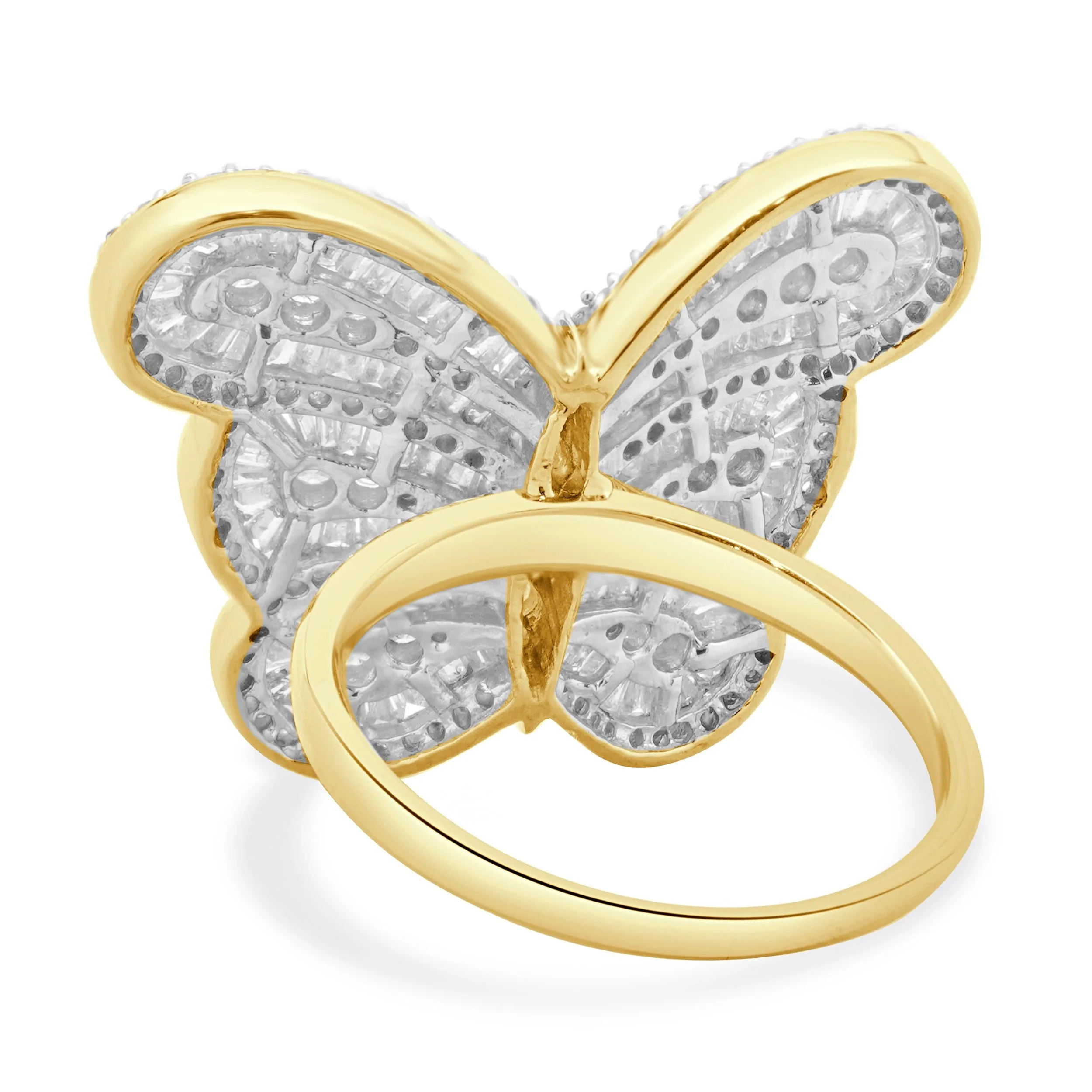 10 Karat Yellow Gold Round and Baguette Diamond Butterfly Ring - Image 3