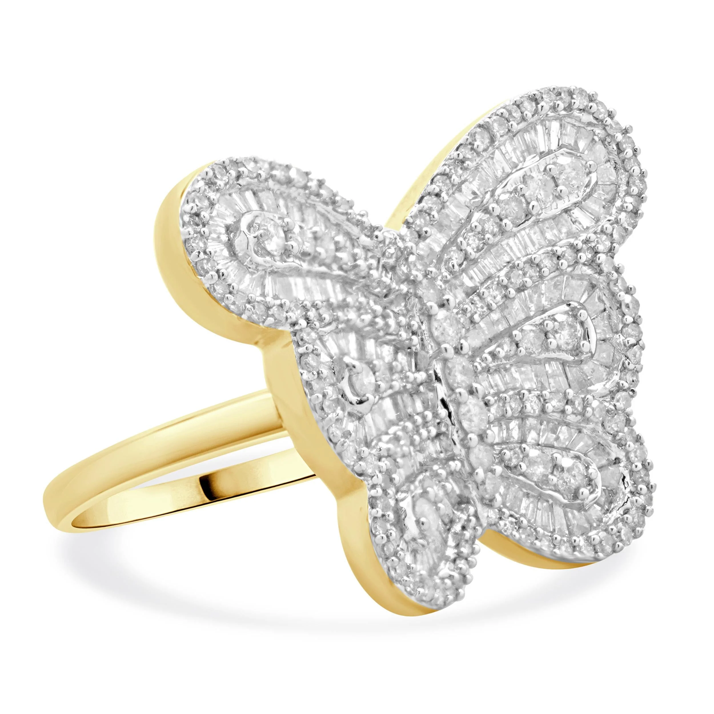 10 Karat Yellow Gold Round and Baguette Diamond Butterfly Ring - Image 4