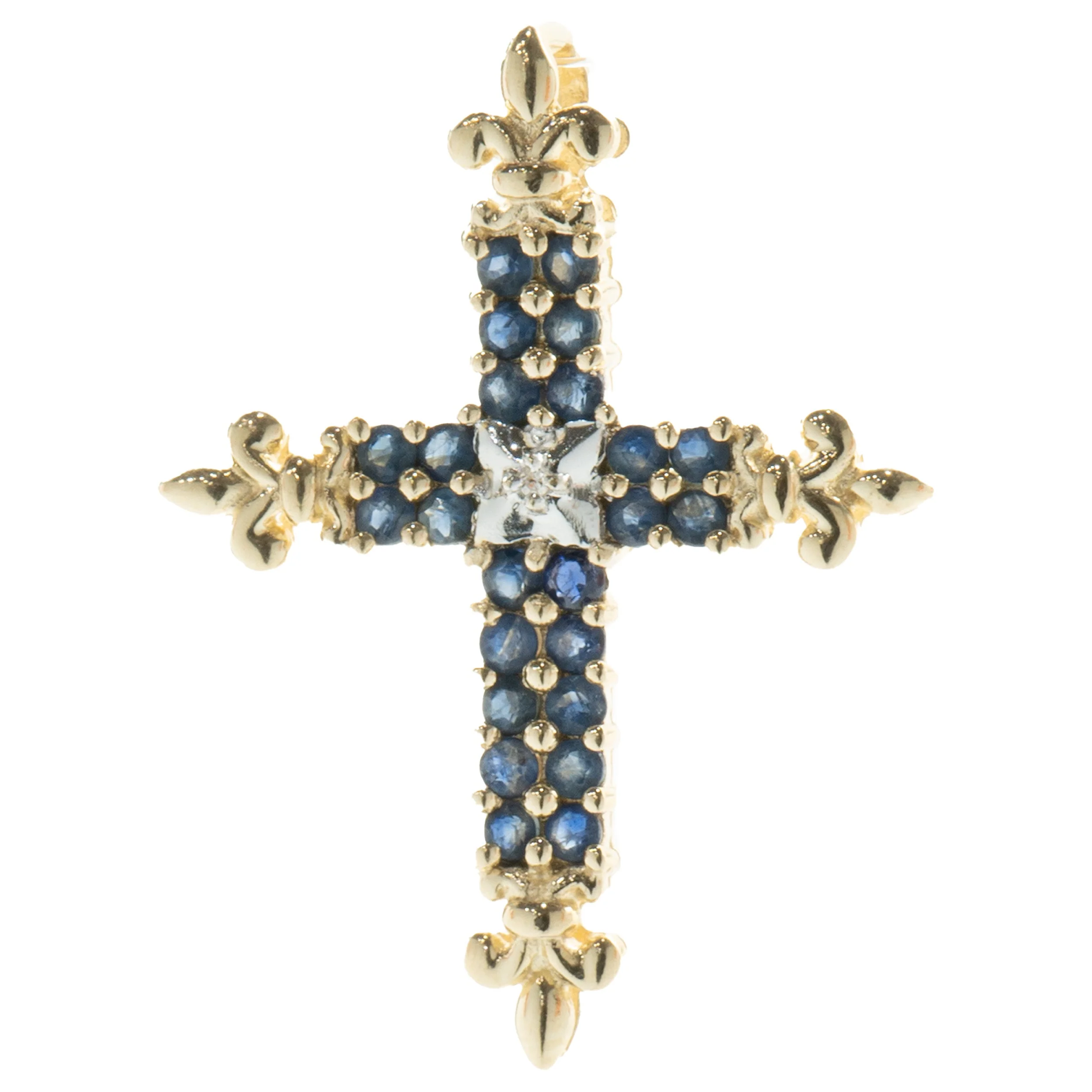 10 Karat Yellow Gold Sapphire and Diamond Cross Pendant - Image 2