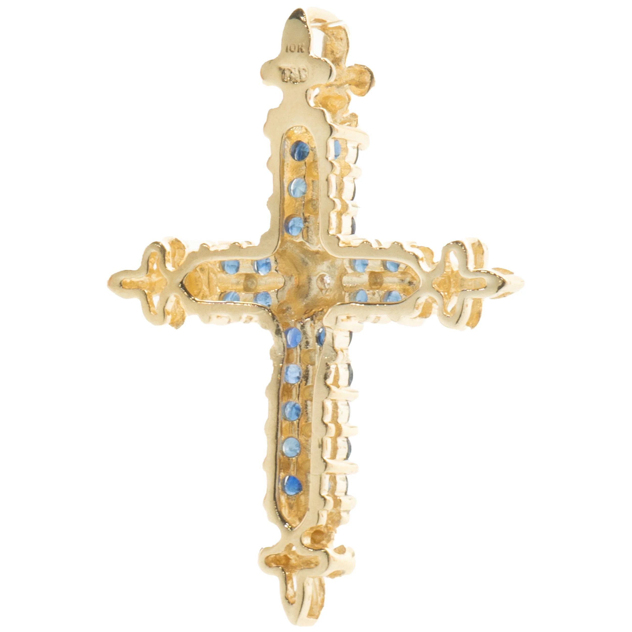10 Karat Yellow Gold Sapphire and Diamond Cross Pendant - Image 3