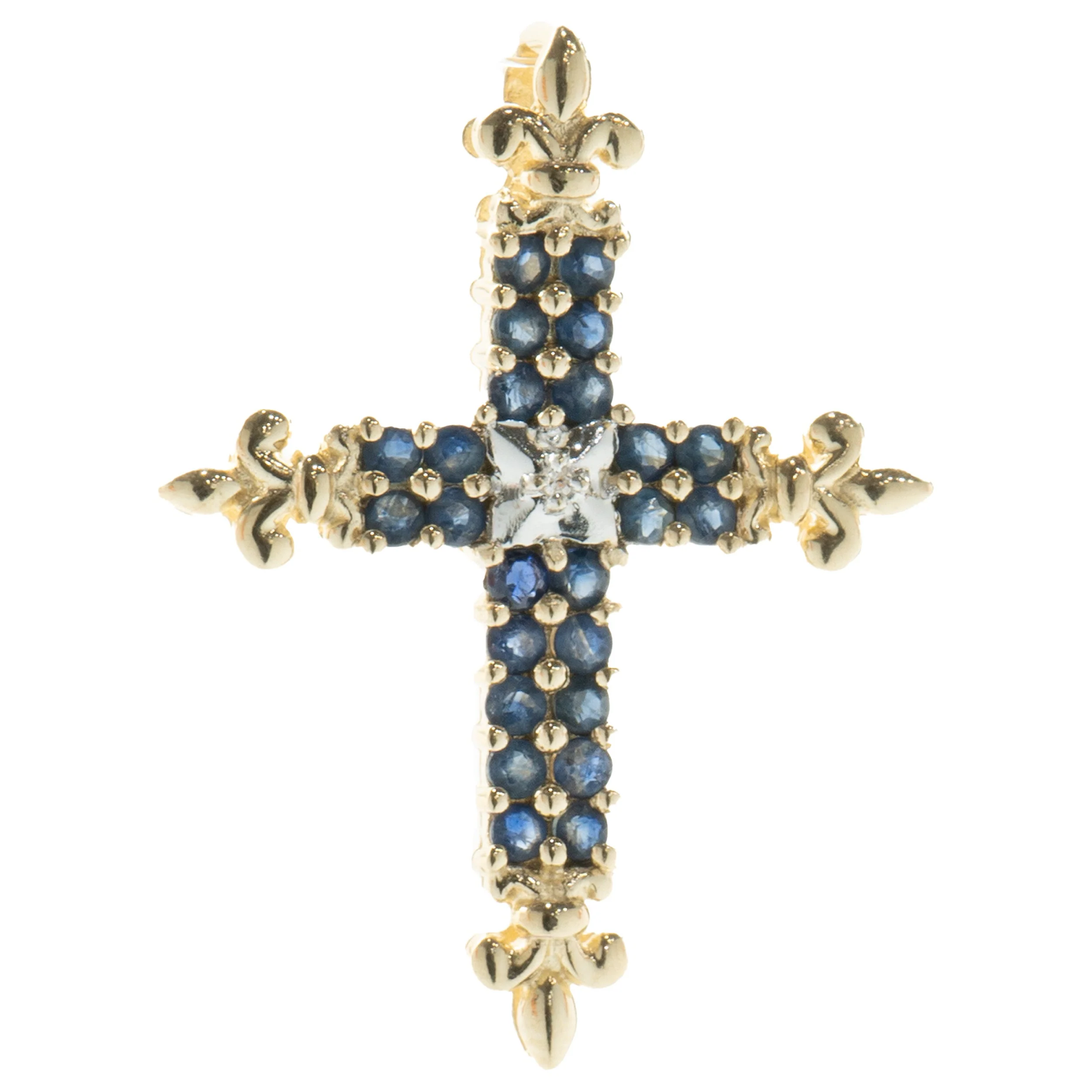 10 Karat Yellow Gold Sapphire and Diamond Cross Pendant - Image 4