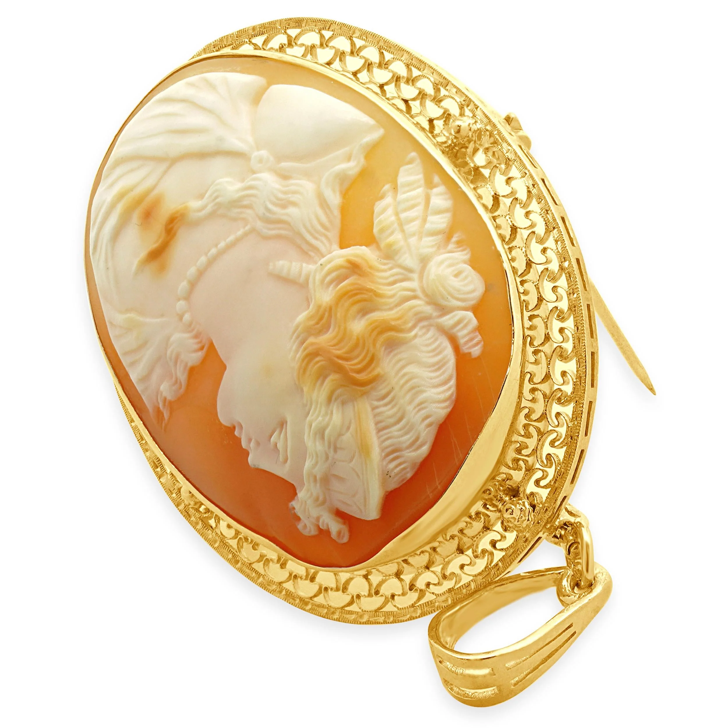 10 Karat Yellow Gold Shell Cameo Pendant With 14 Karat Yellow Gold Bail - Image 2