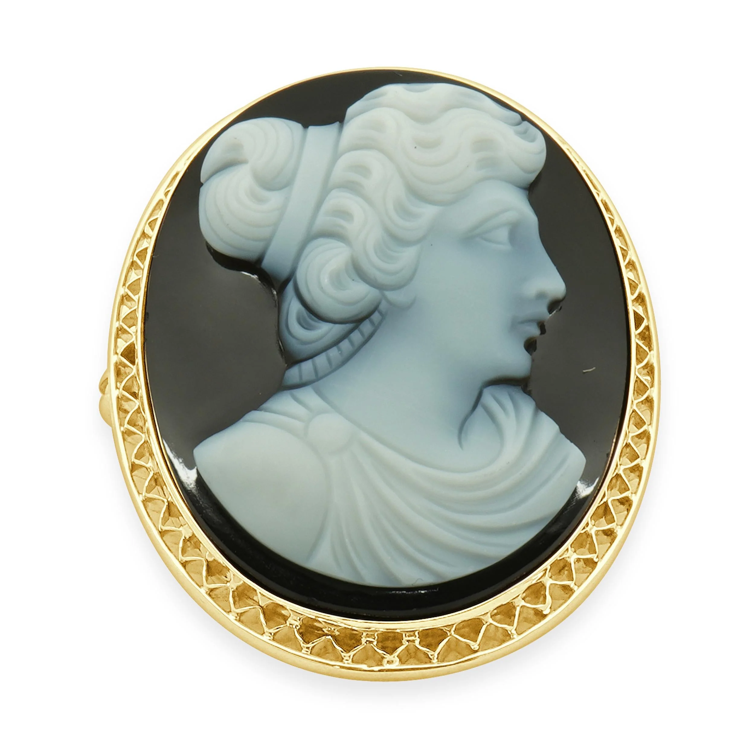 10 Karat Yellow Gold Vintage Black & White Cameo Pin