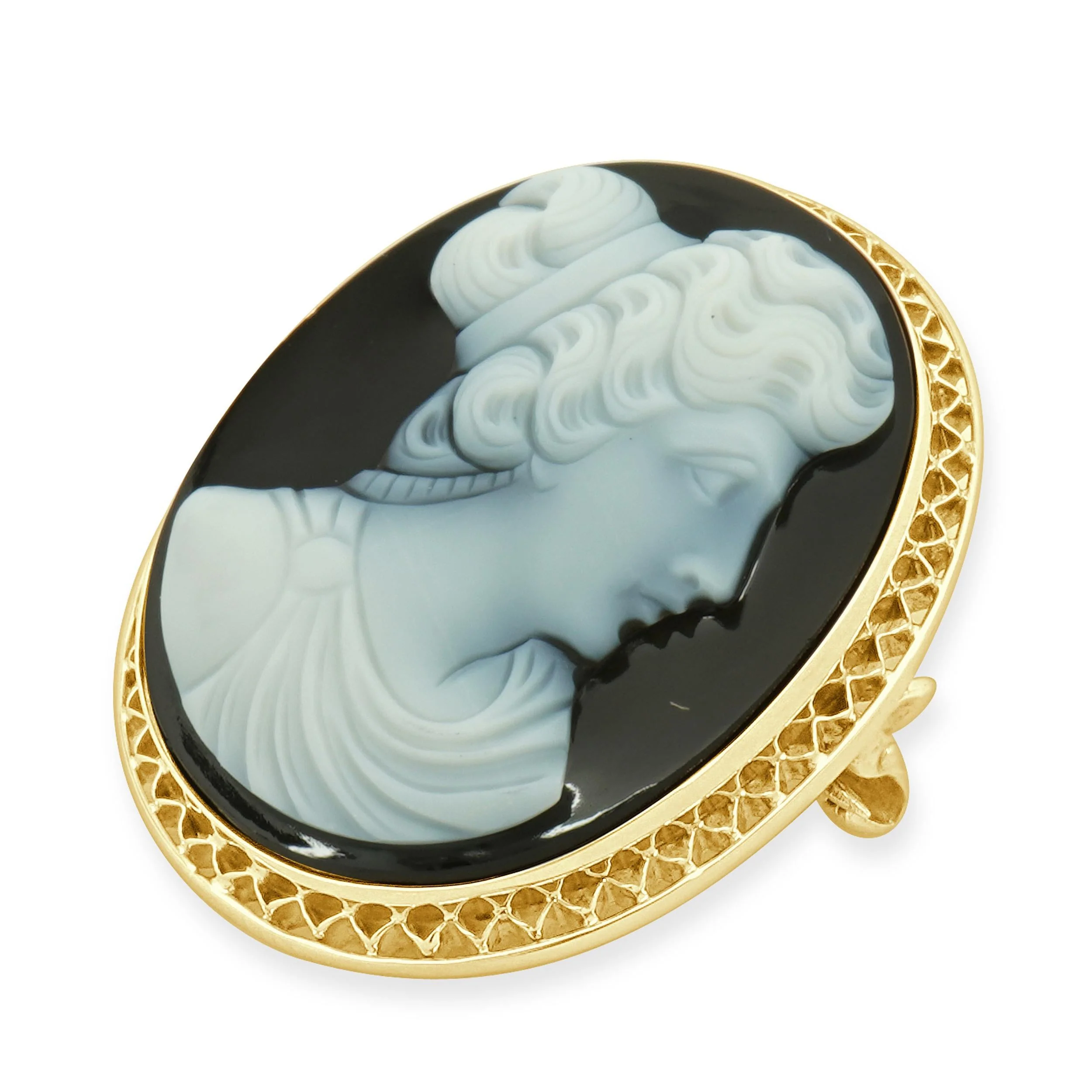 10 Karat Yellow Gold Vintage Black & White Cameo Pin - Image 2