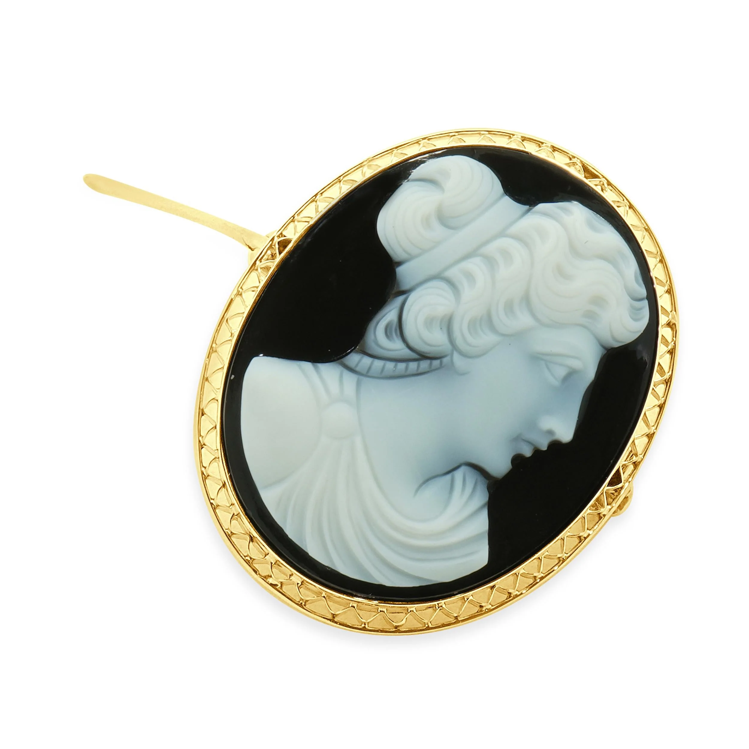 10 Karat Yellow Gold Vintage Black & White Cameo Pin - Image 4