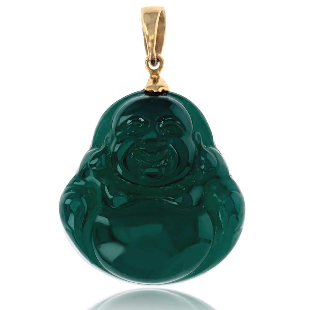 10K Yellow Gold Dyed Chalcedony Buddha Pendant