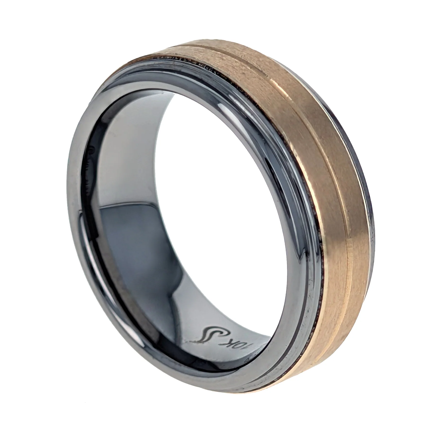10K Yellow Gold & Tungsten Men’s Wedding Band - Image 2