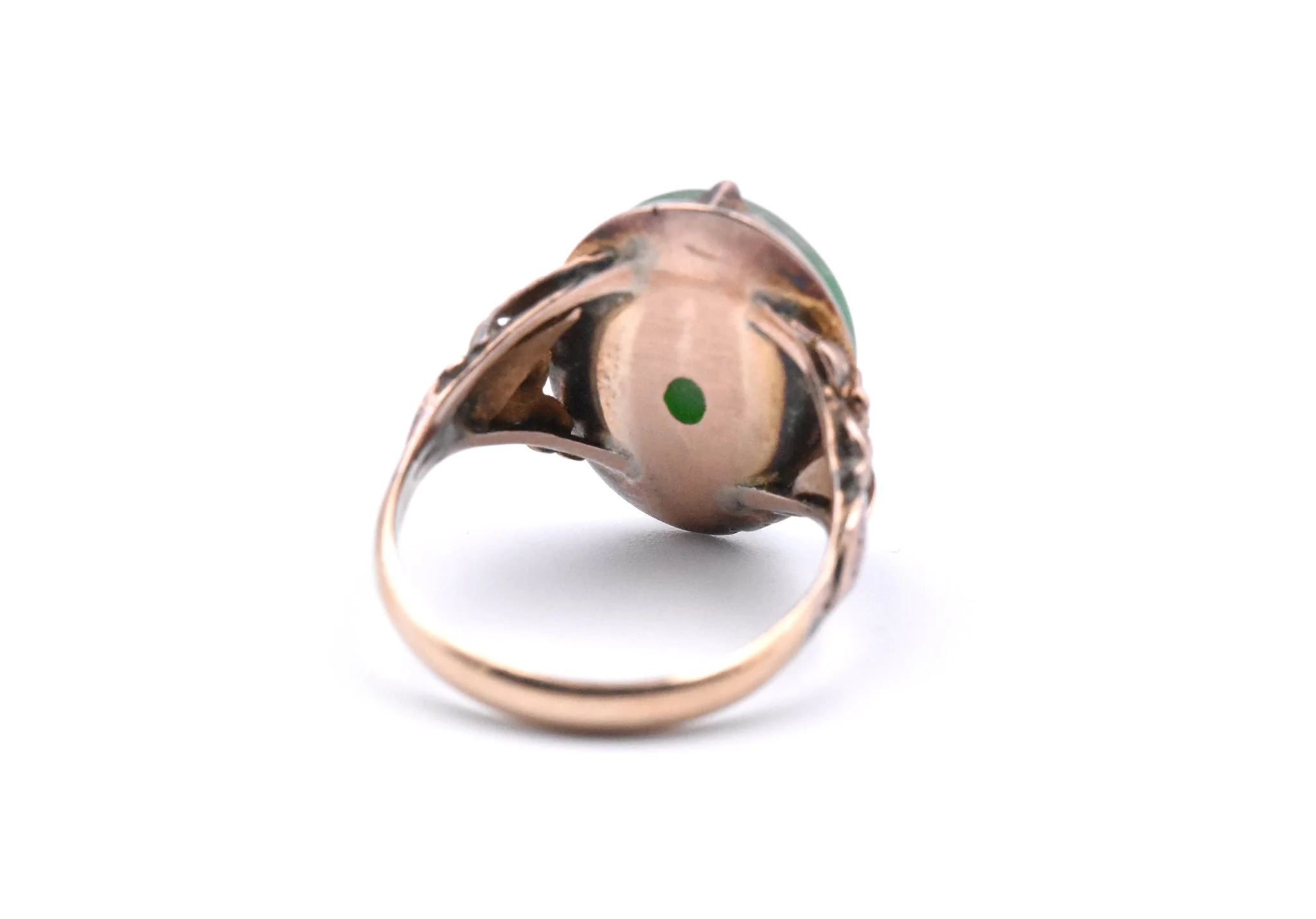 10k Yellow Gold Vintage Cabochon Jade Ring - Image 4