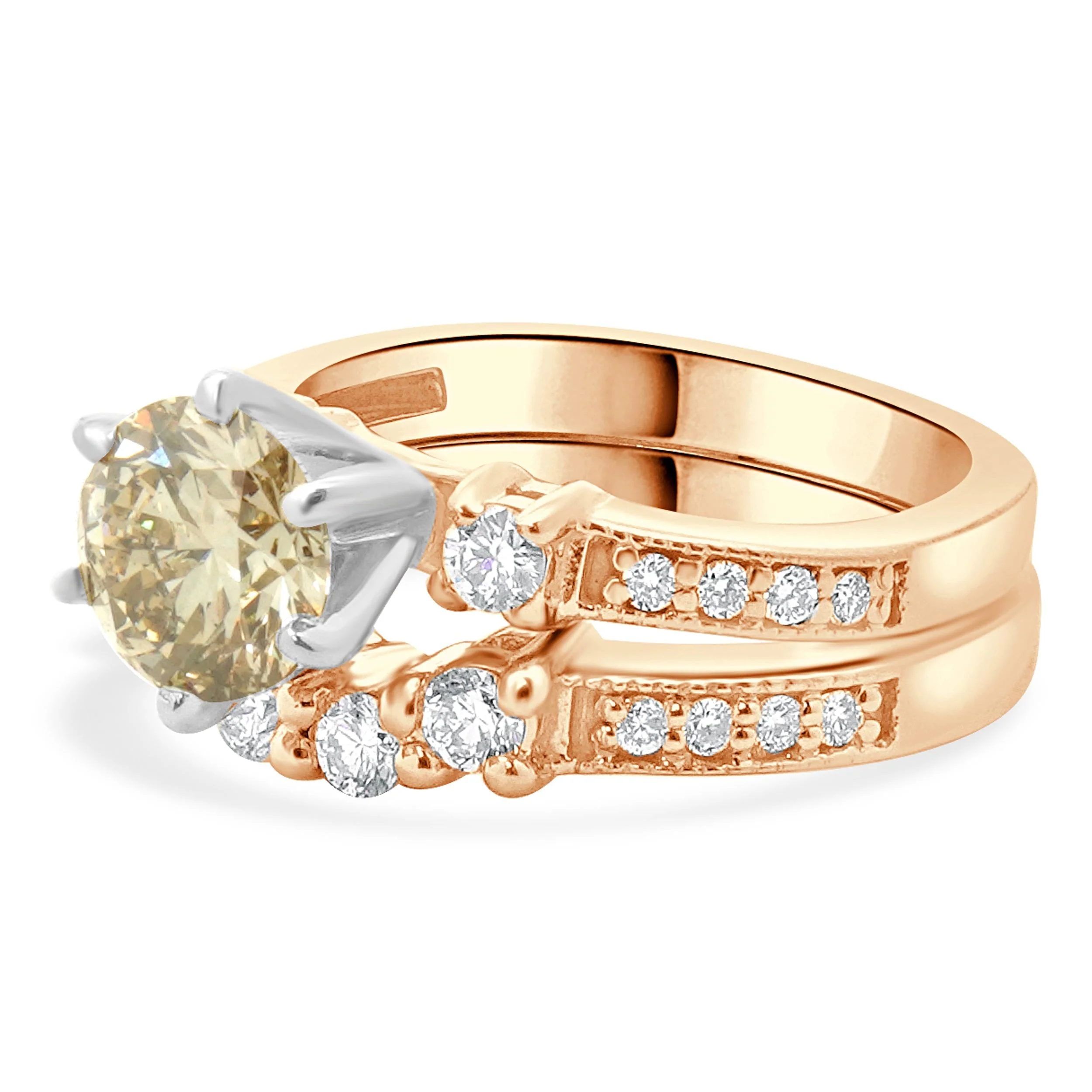 14 K Rose Gold Champagne Round Brilliant Cut Diamond Engagement Ring - Image 2