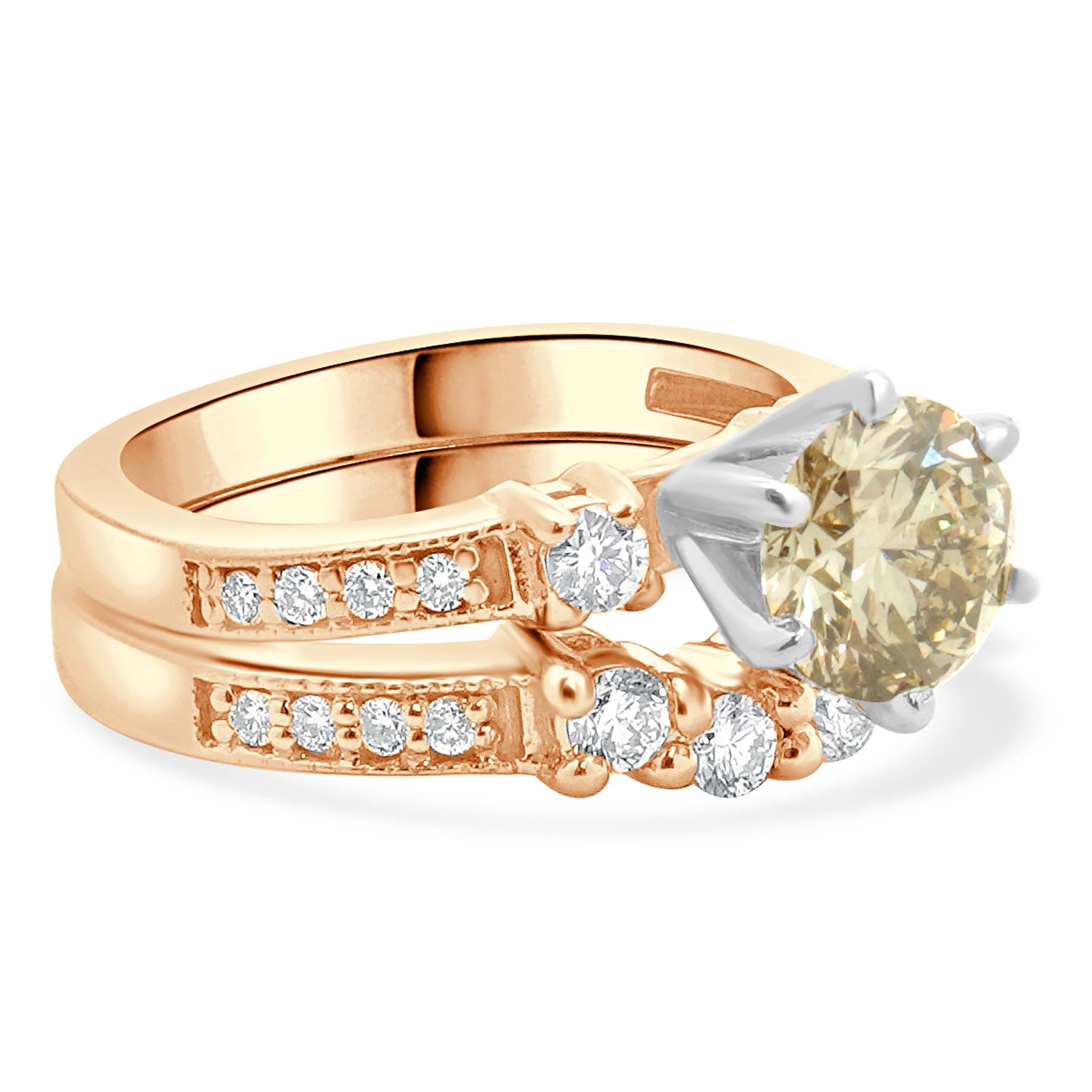 14 K Rose Gold Champagne Round Brilliant Cut Diamond Engagement Ring - Image 3