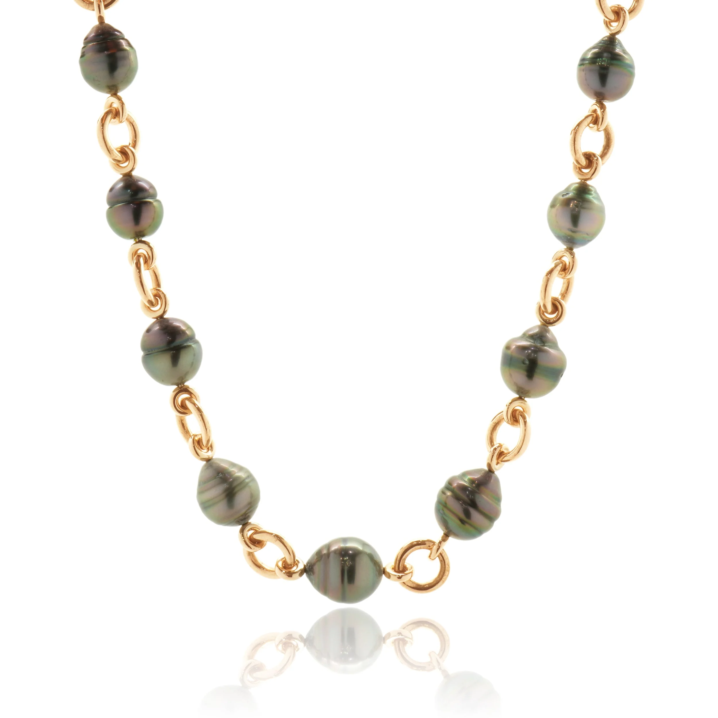 14 Karat Rose Gold Baroque South Sea Tahitian Pearl Station Necklace