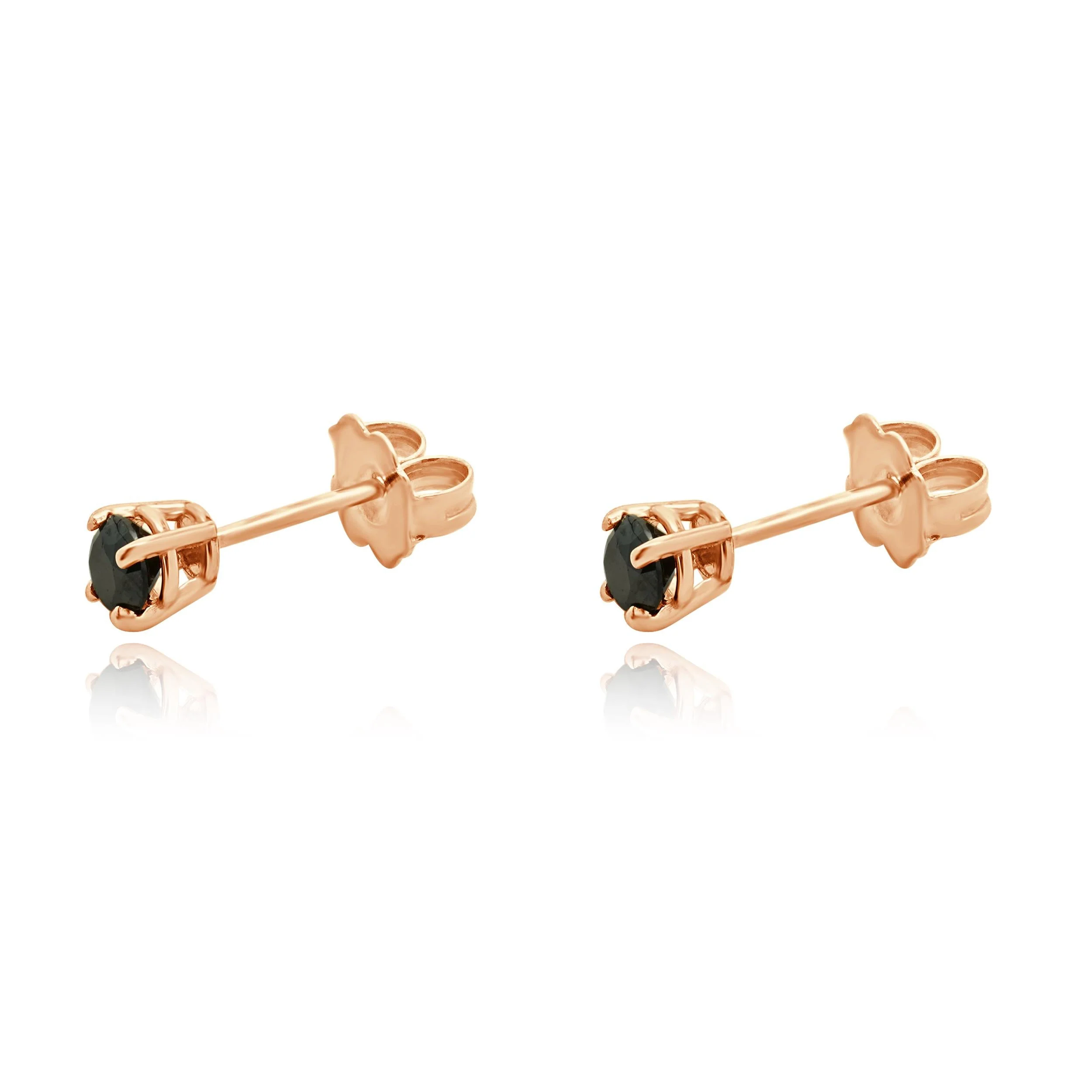 14 Karat Rose Gold Black Diamond 4 Prong Stud Earrings - Image 2