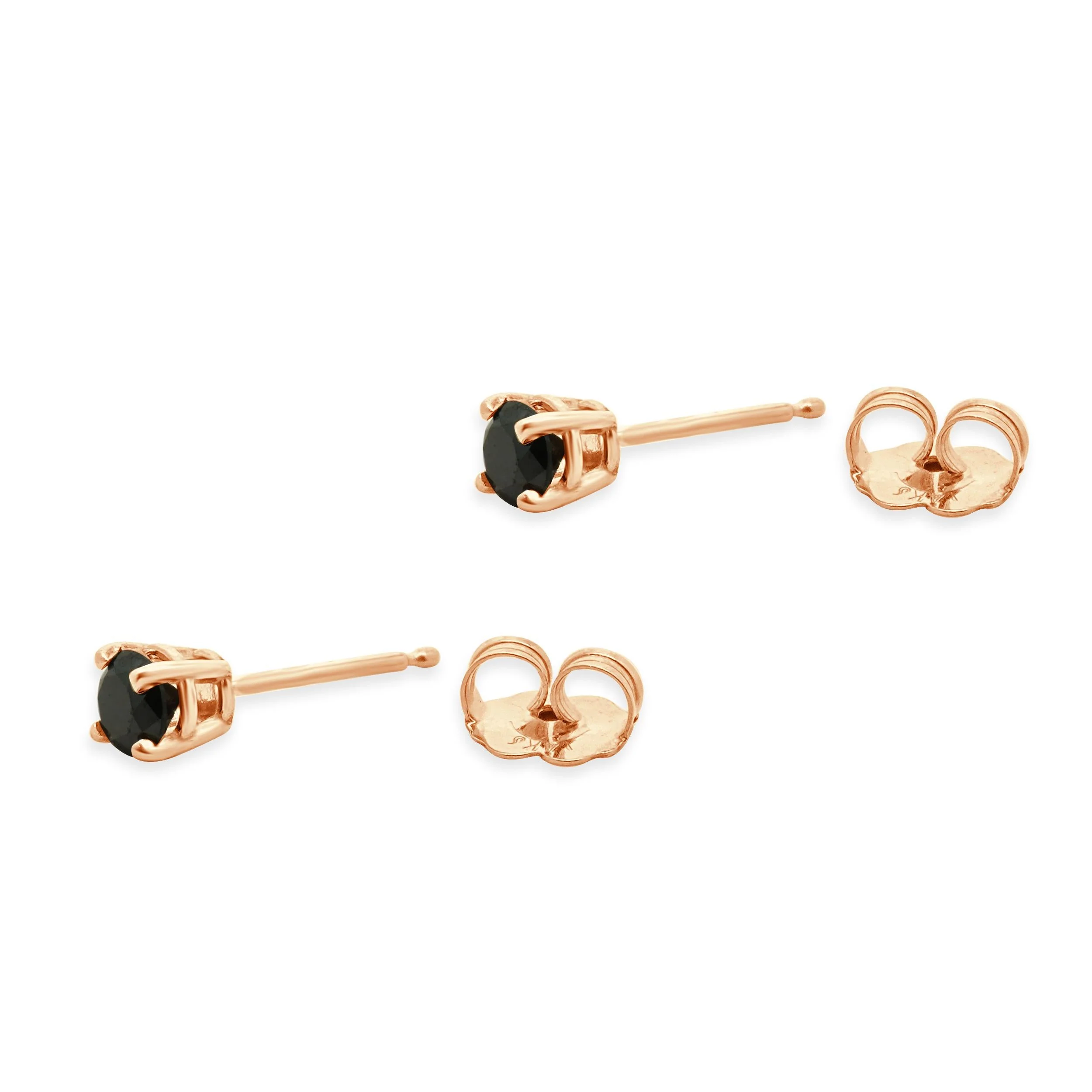 14 Karat Rose Gold Black Diamond 4 Prong Stud Earrings - Image 3