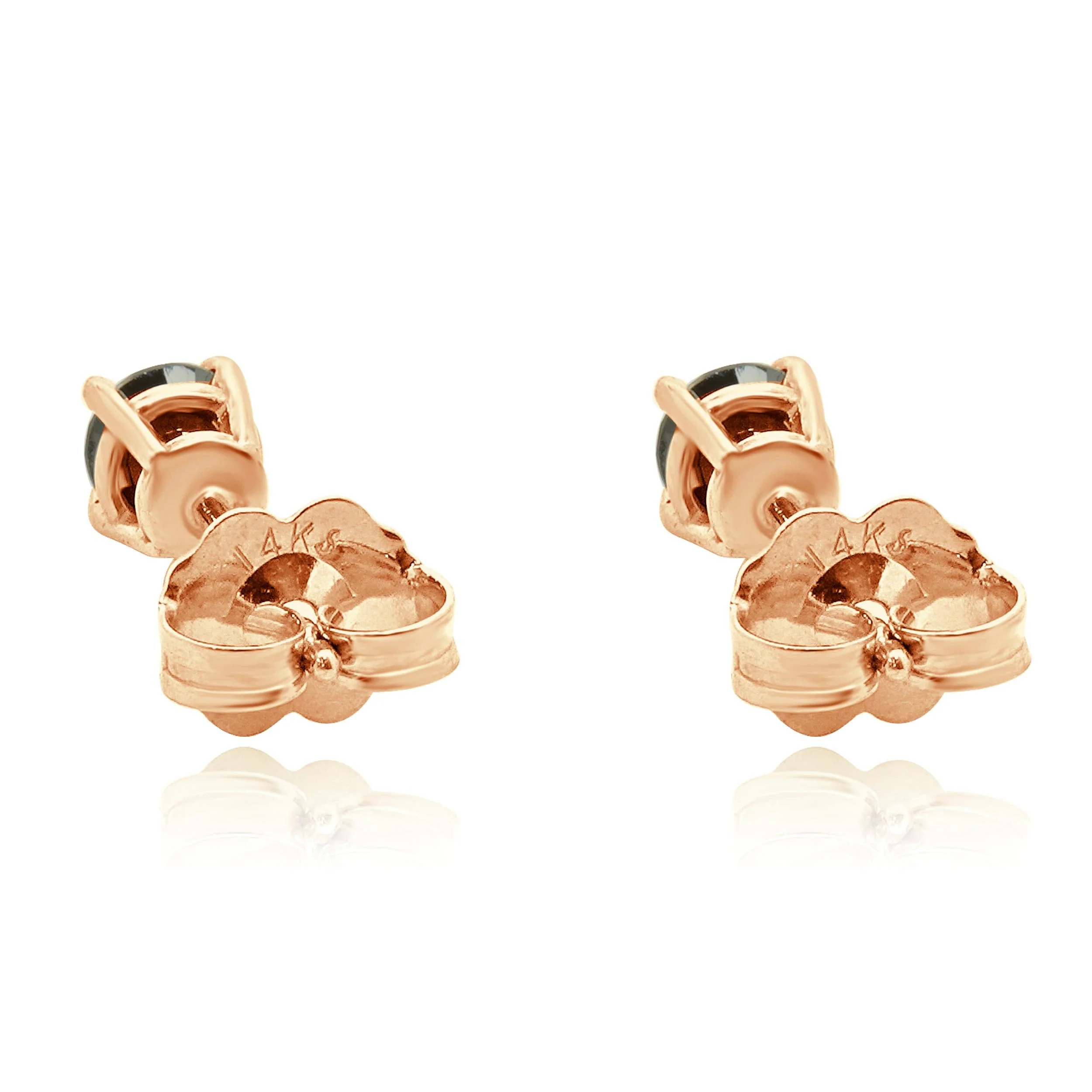 14 Karat Rose Gold Black Diamond 4 Prong Stud Earrings - Image 4